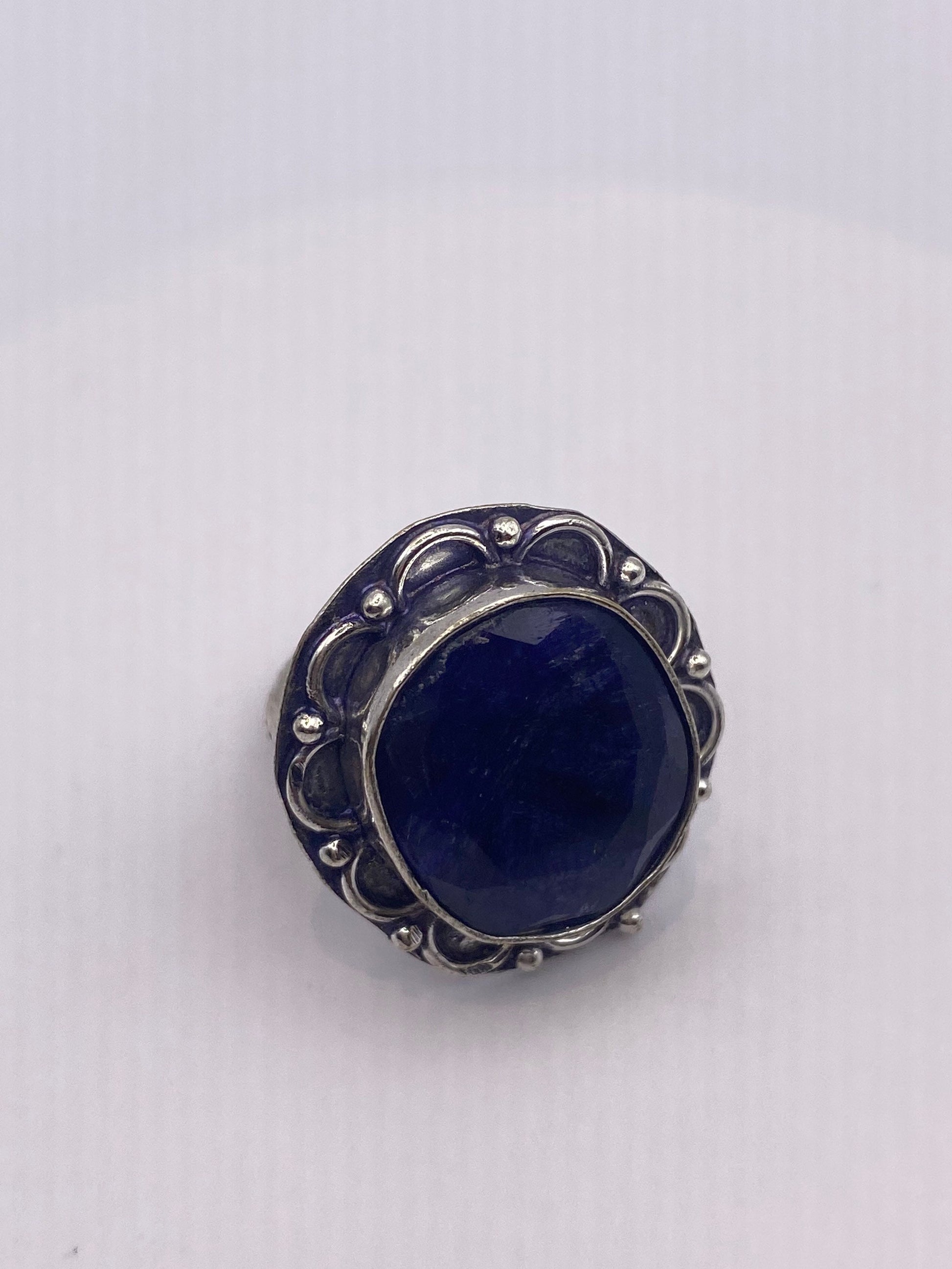 Vintage Blue Raw Sapphire Ring Boho Statement