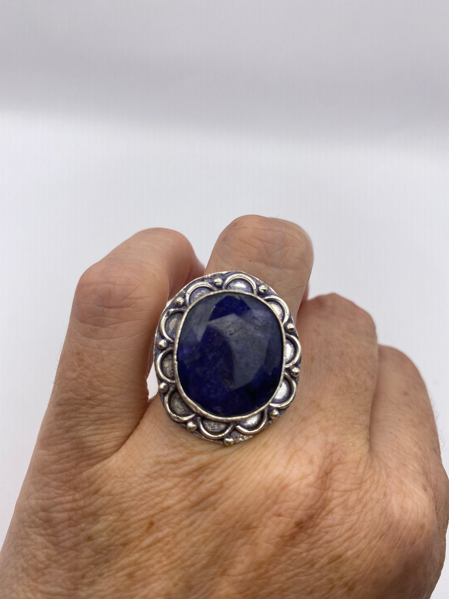 Vintage Blue Raw Sapphire Ring Boho Statement