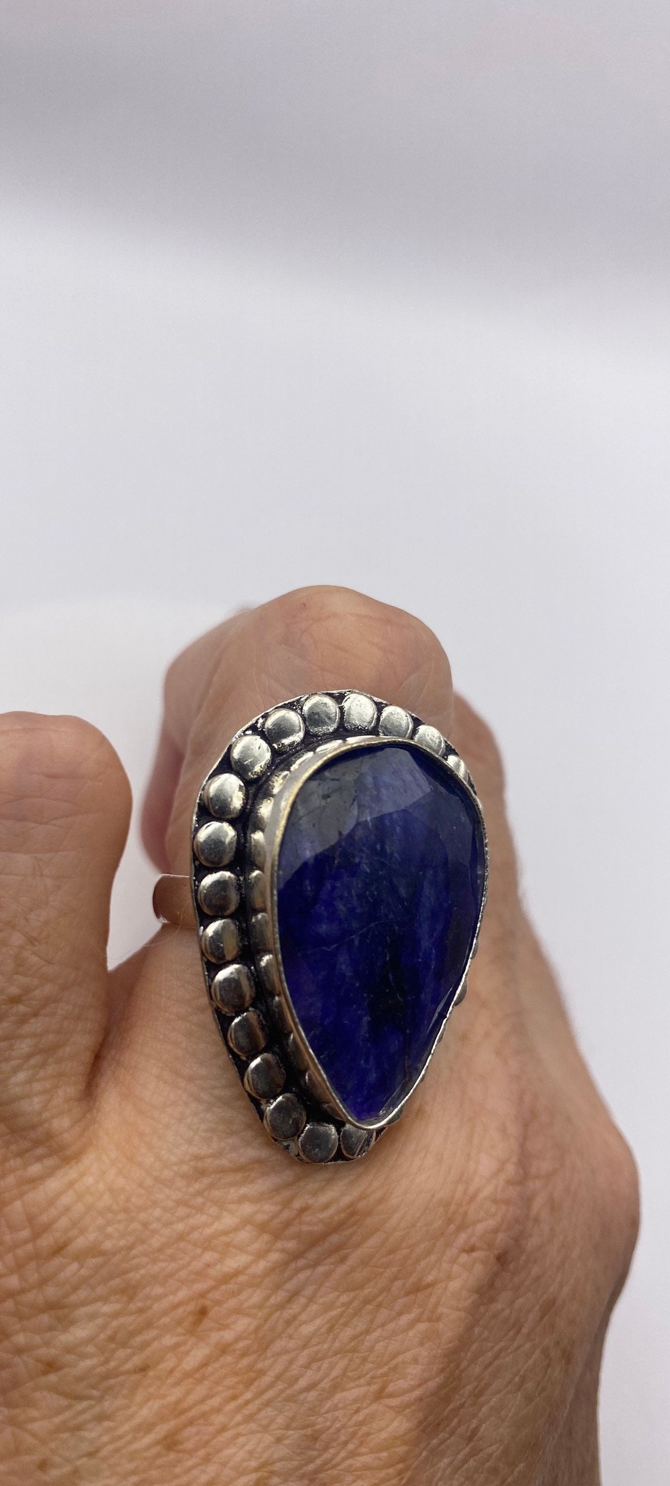 Vintage Blue Raw Sapphire Ring Boho Statement
