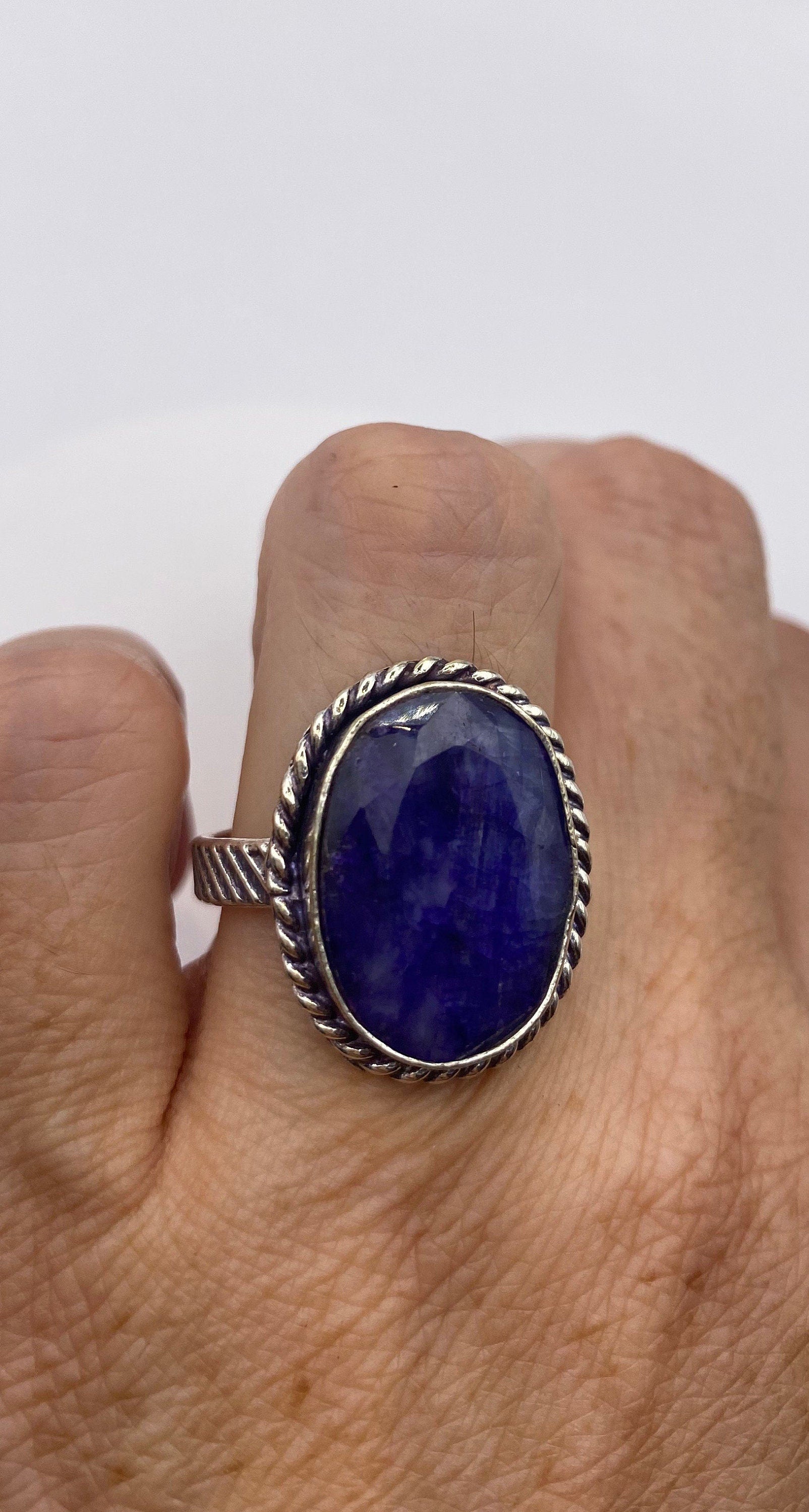 Vintage Blue Raw Sapphire Ring Boho Statement