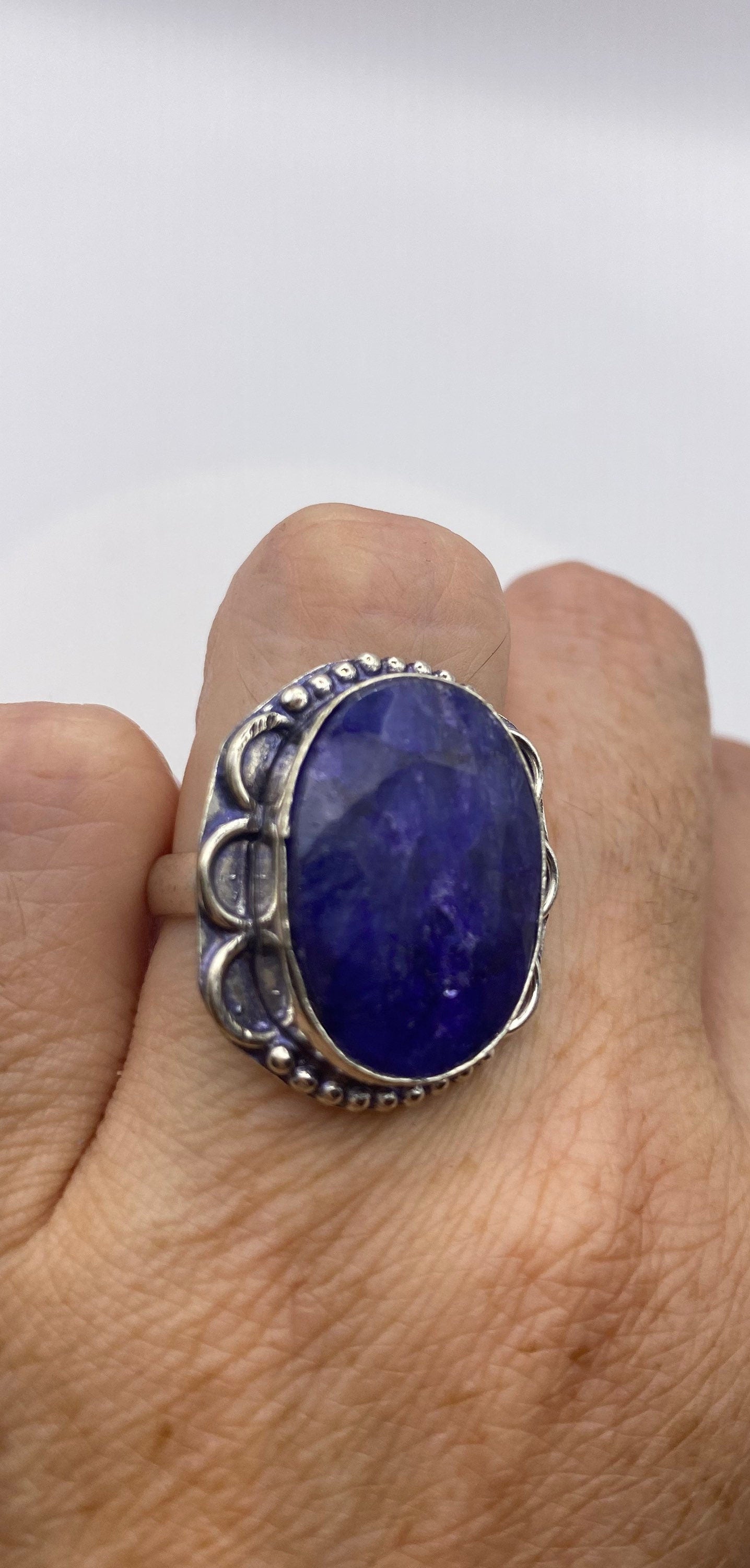 Vintage Blue Raw Sapphire Ring Boho Statement