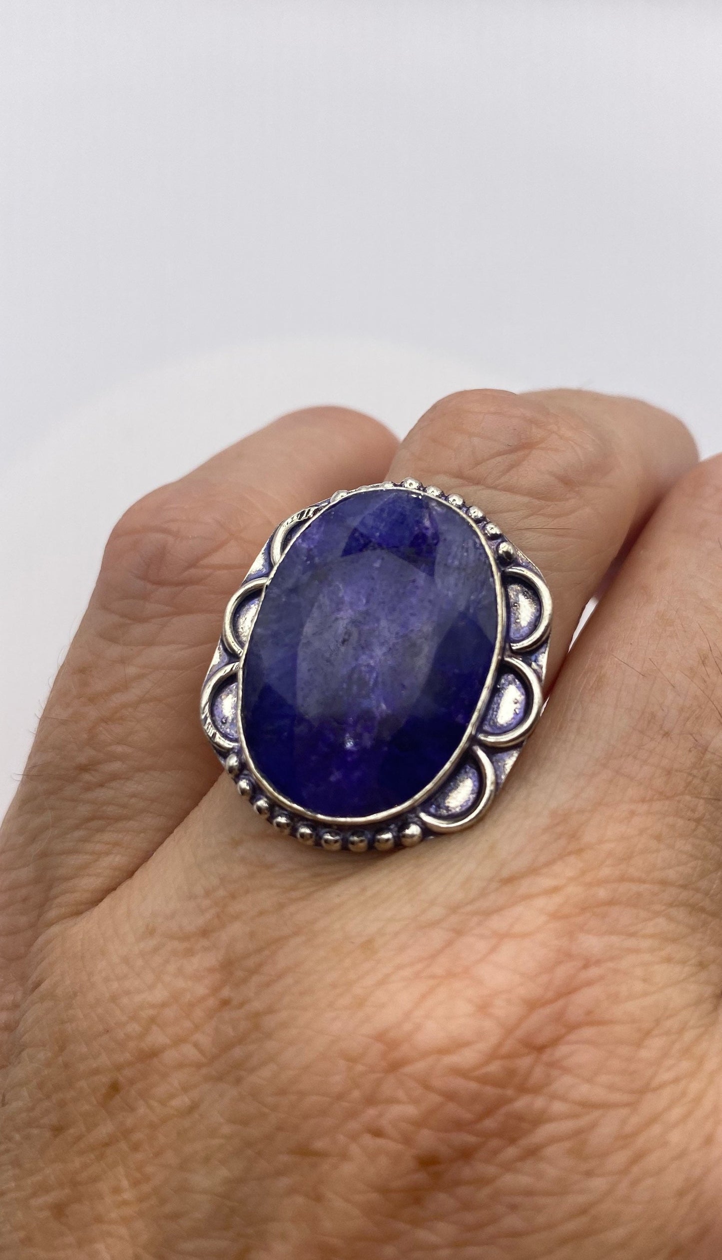 Vintage Blue Raw Sapphire Ring Boho Statement