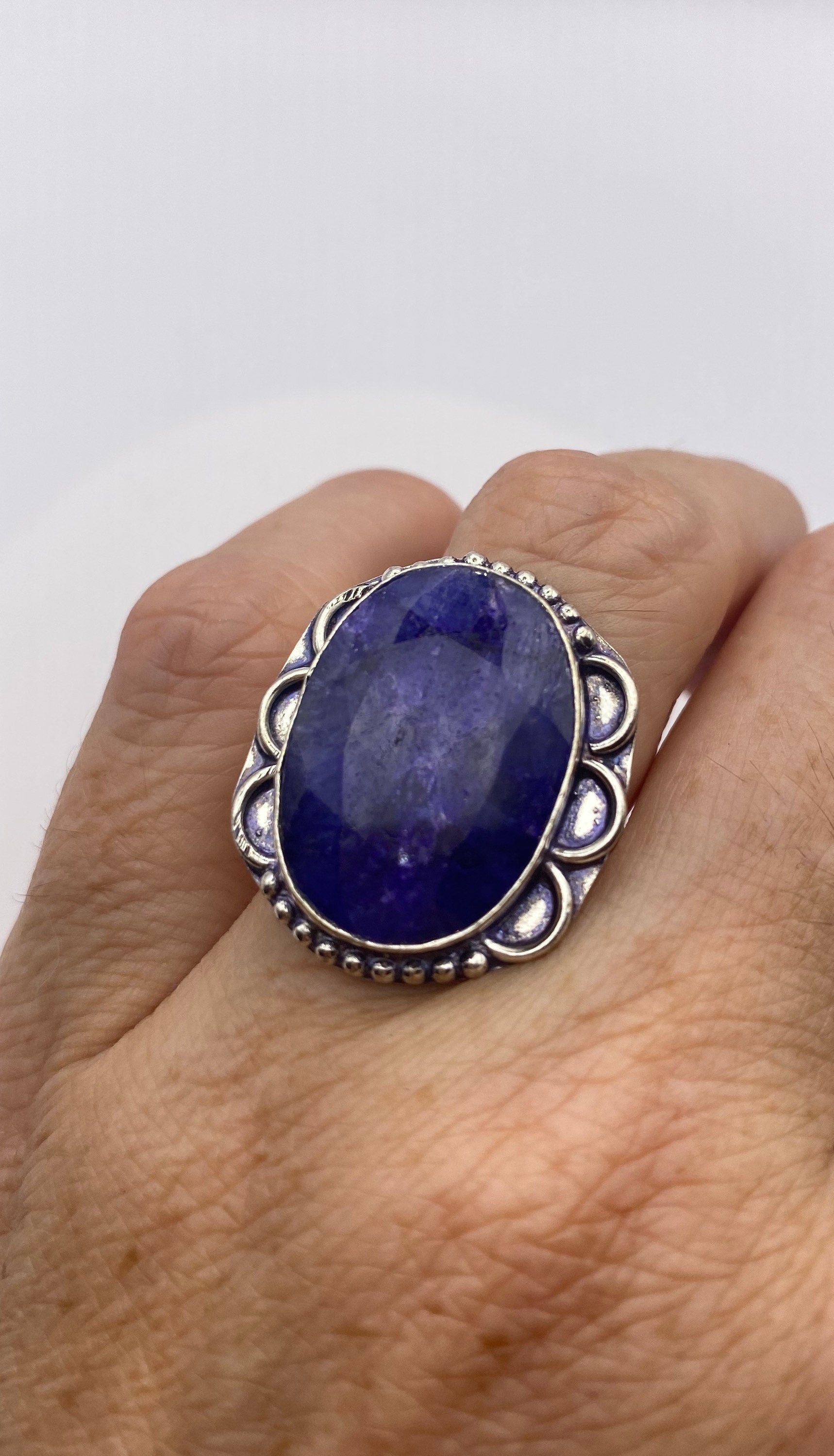 Vintage Blue Raw Sapphire Ring Boho Statement