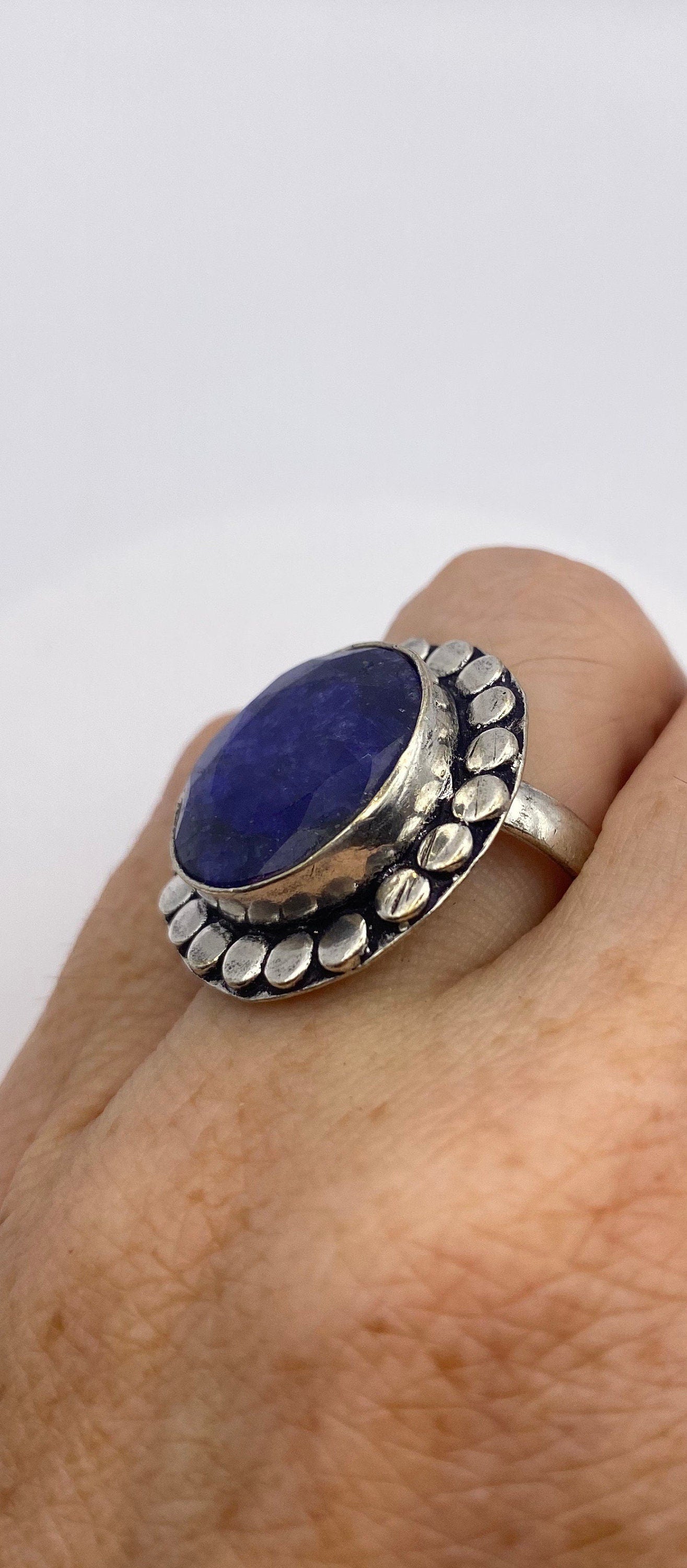 Vintage Blue Raw Sapphire Ring Boho Statement