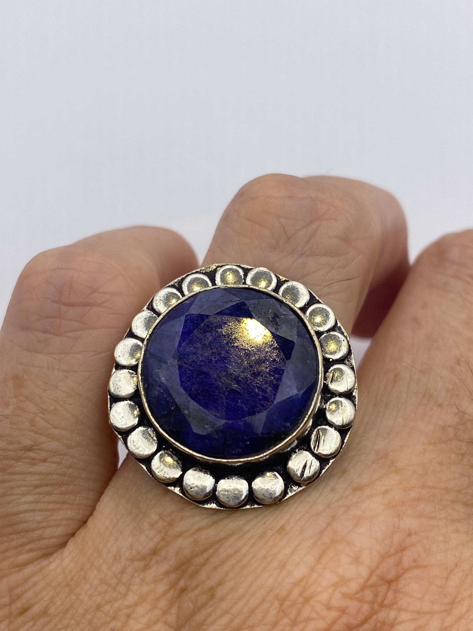 Vintage Blue Raw Sapphire Ring Boho Statement