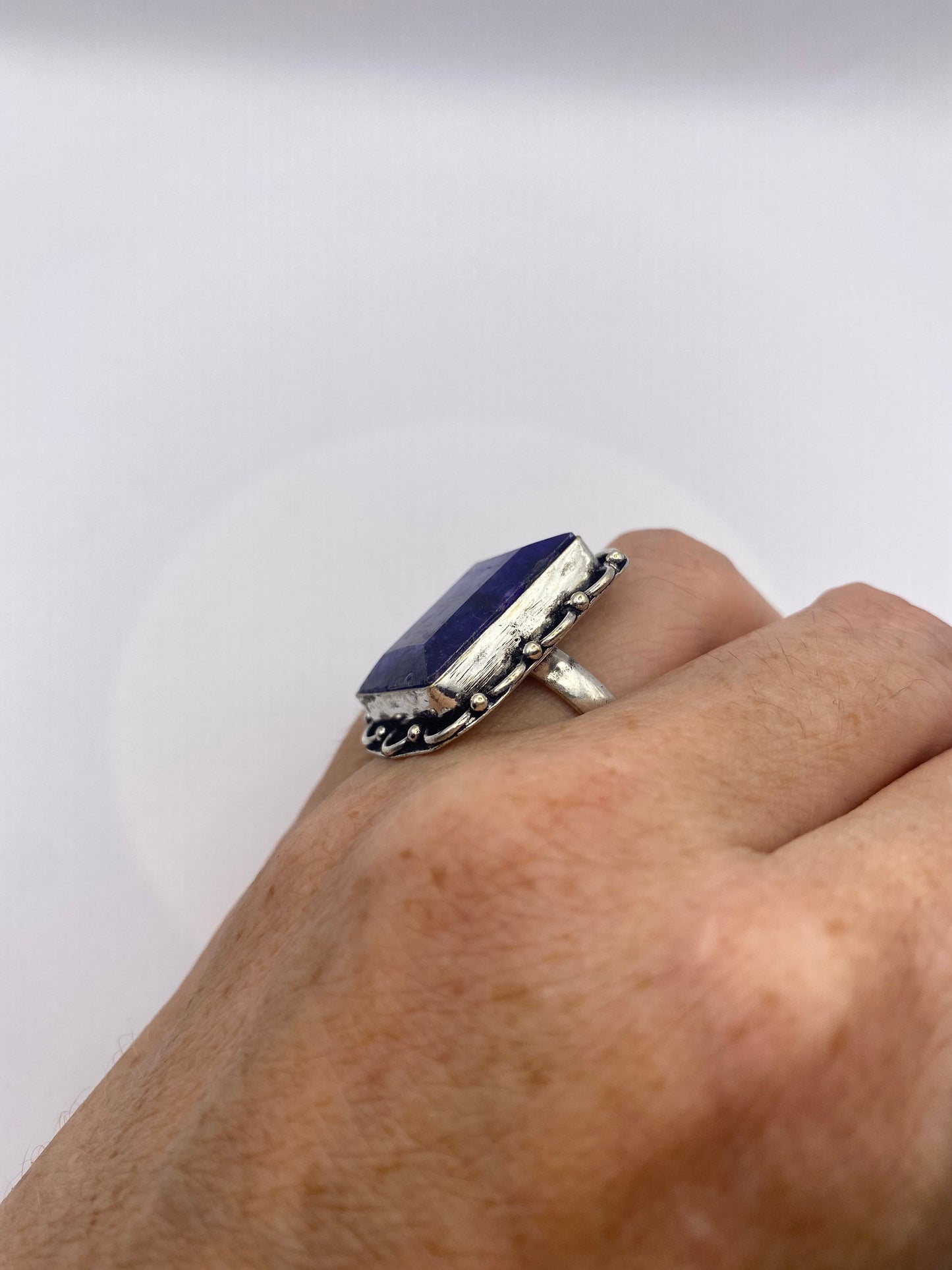 Vintage Blue Raw Sapphire Ring Boho Statement