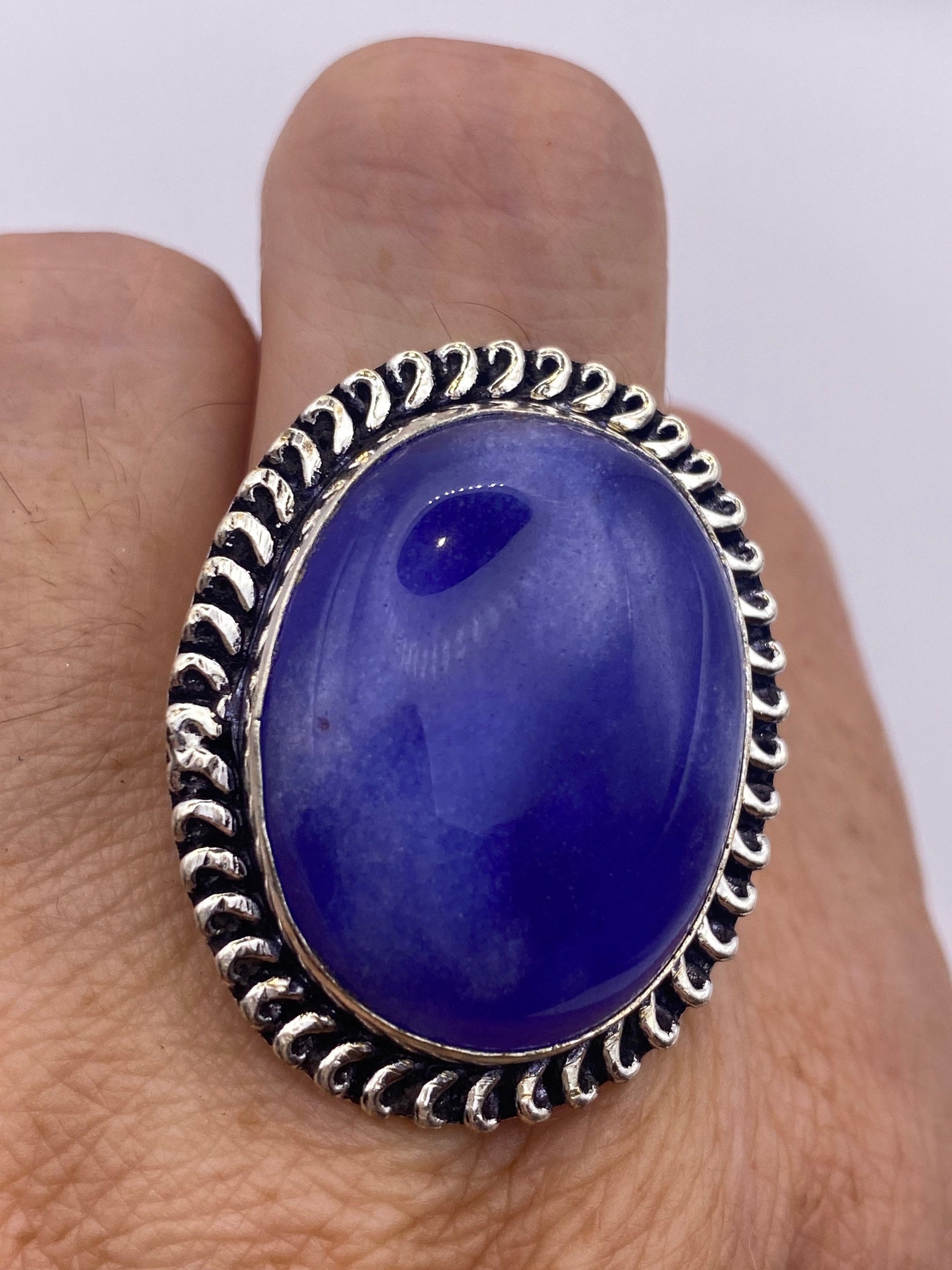 Vintage Blue Raw Sapphire Ring Boho Statement