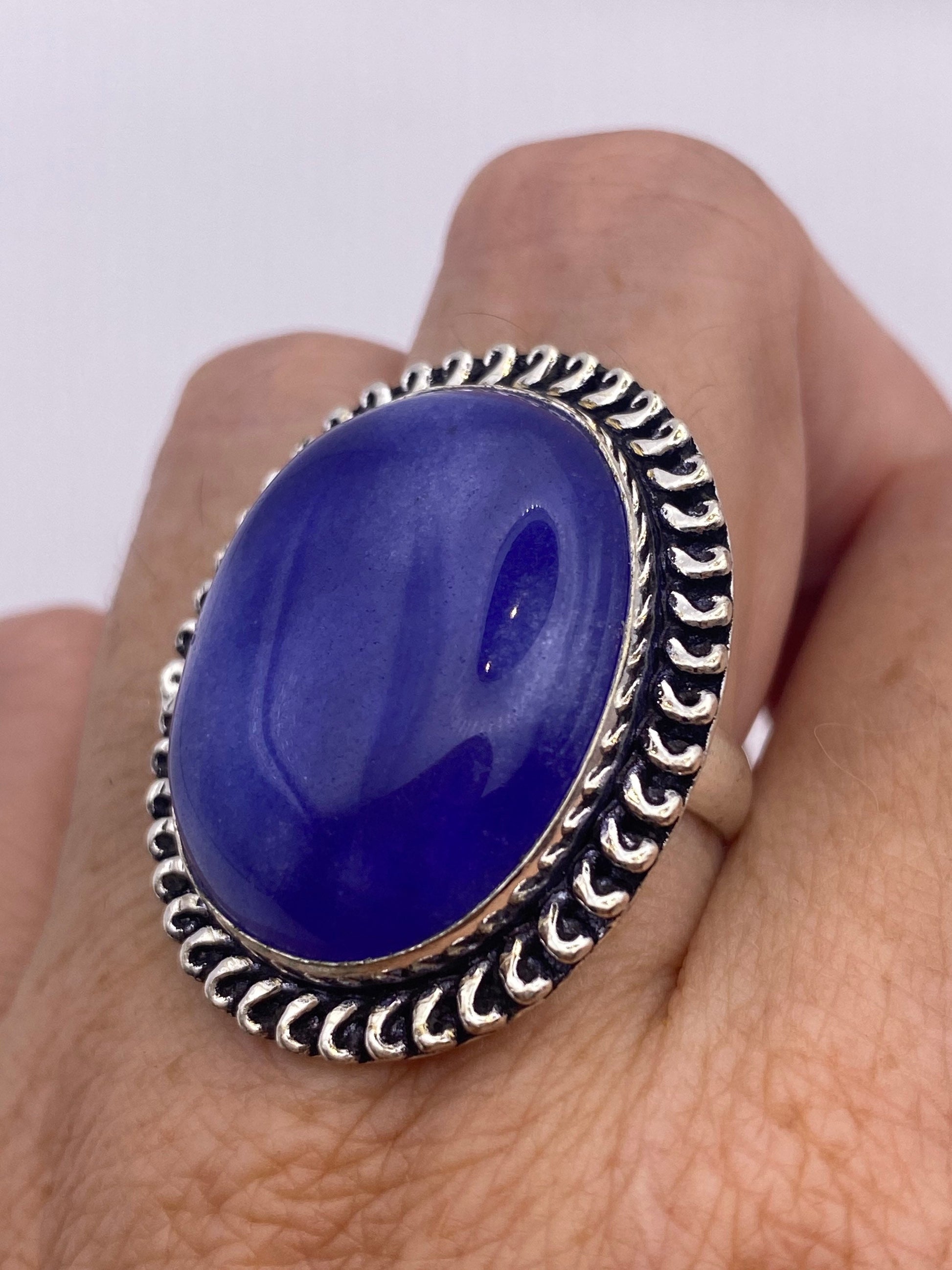 Vintage Blue Raw Sapphire Ring Boho Statement