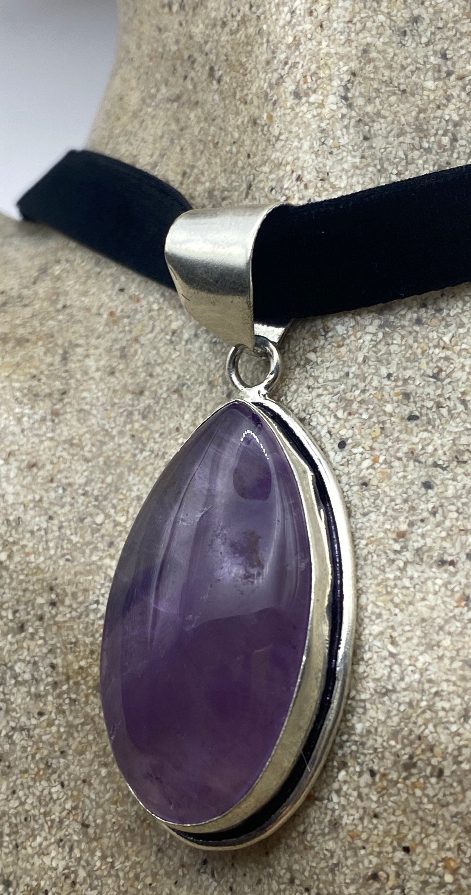 Vintage Amethyst Choker Necklace Bohemian Cabochon Purple Genuine