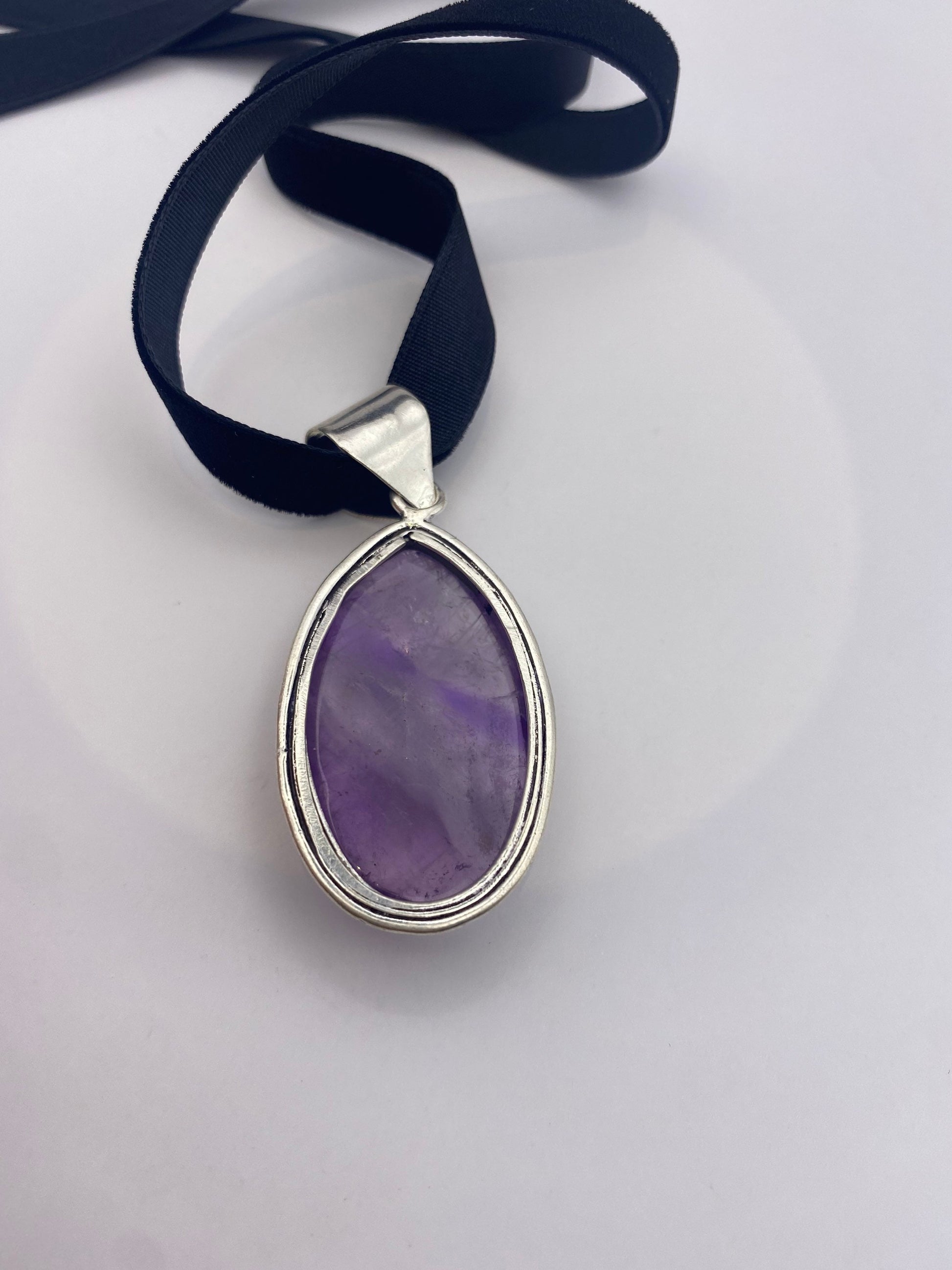 Vintage Amethyst Choker Necklace Bohemian Cabochon Purple Genuine
