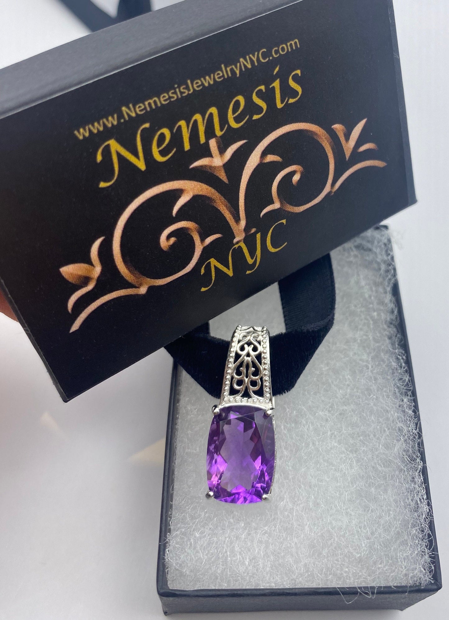 Vintage Choker 925 Sterling Silver Purple Amethyst Pendant