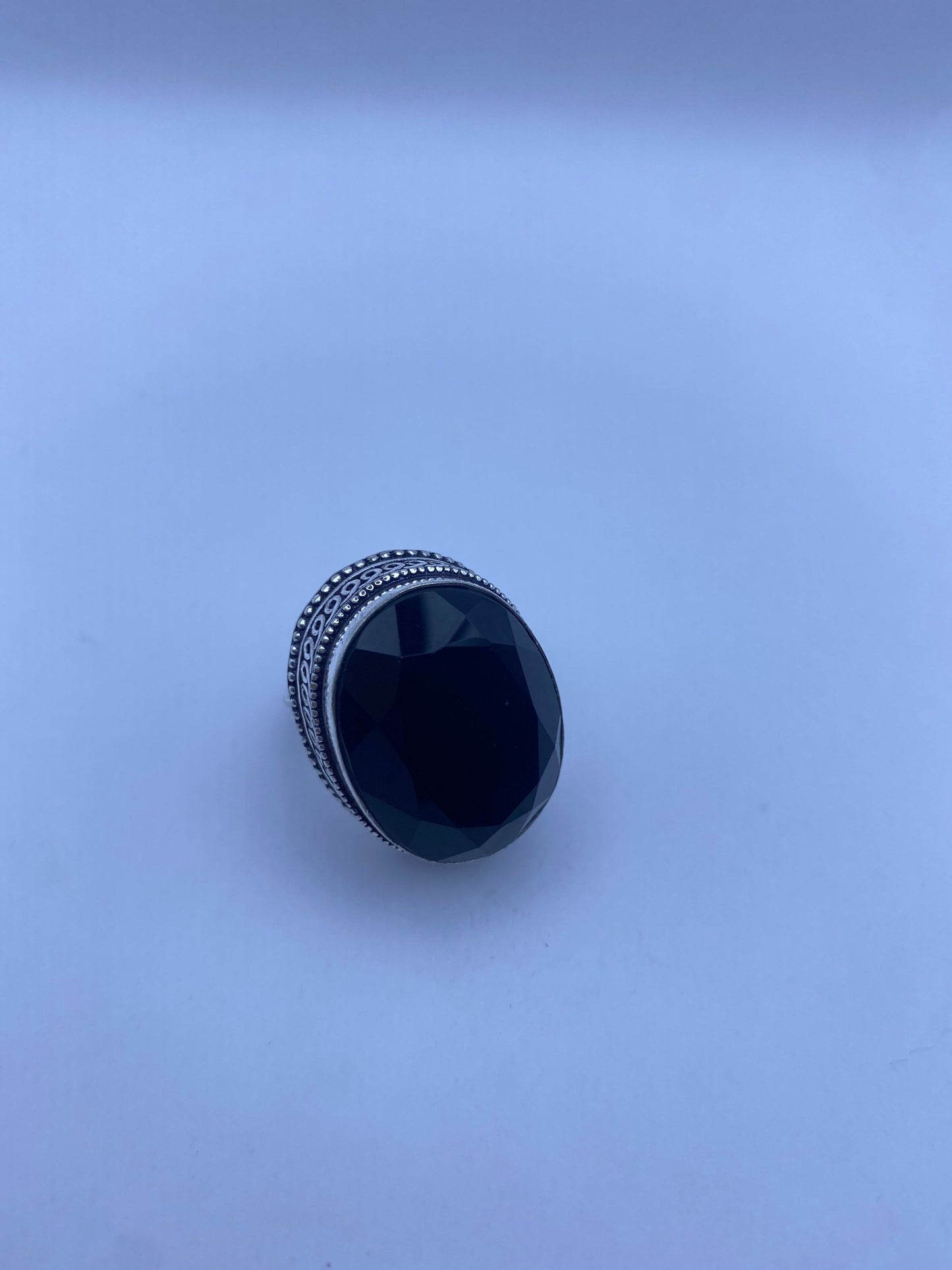 Vintage Black Onyx Silver Cocktail Ring Size 7.5