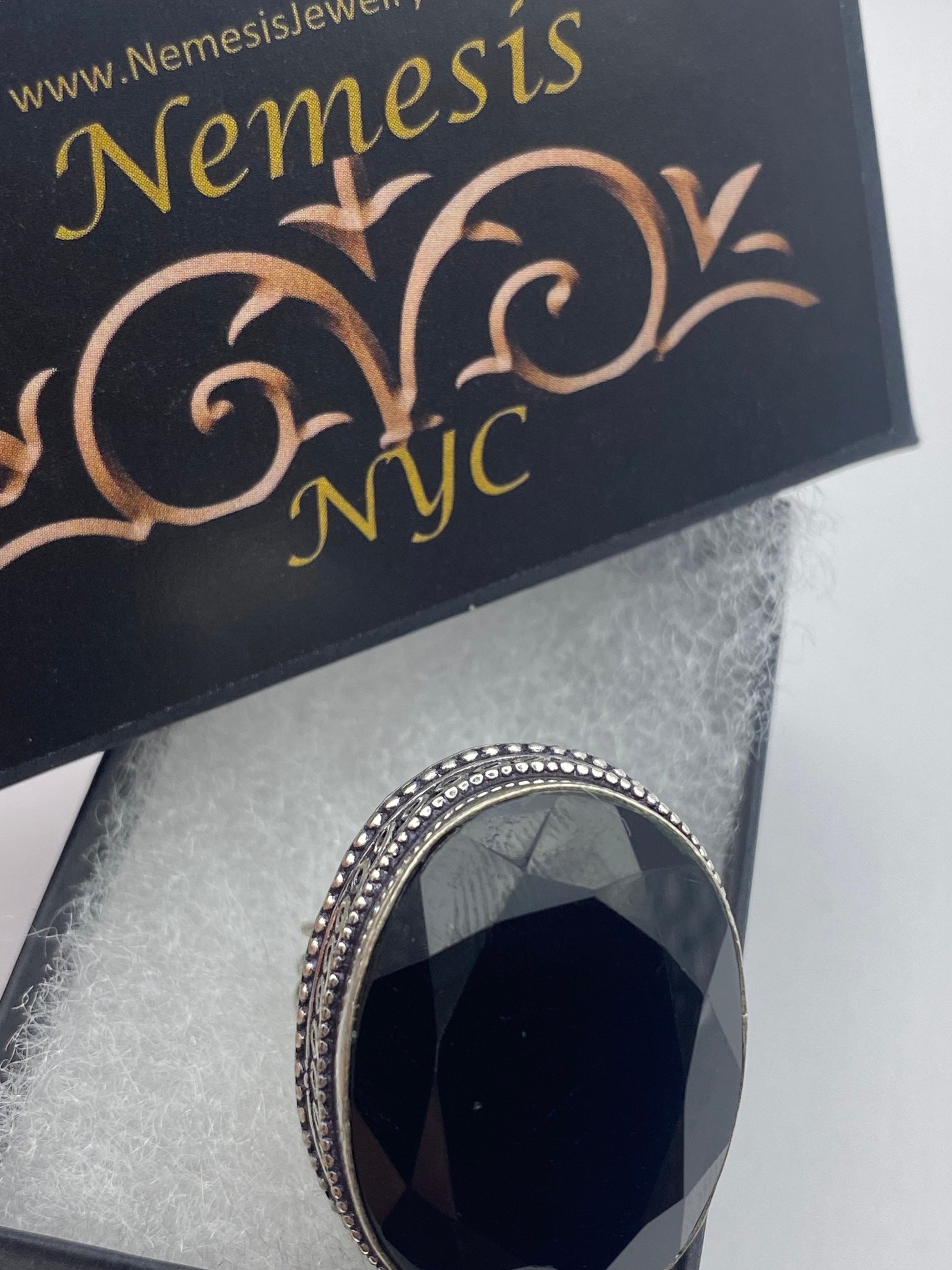 Vintage Black Onyx Silver Cocktail Ring Size 7.5