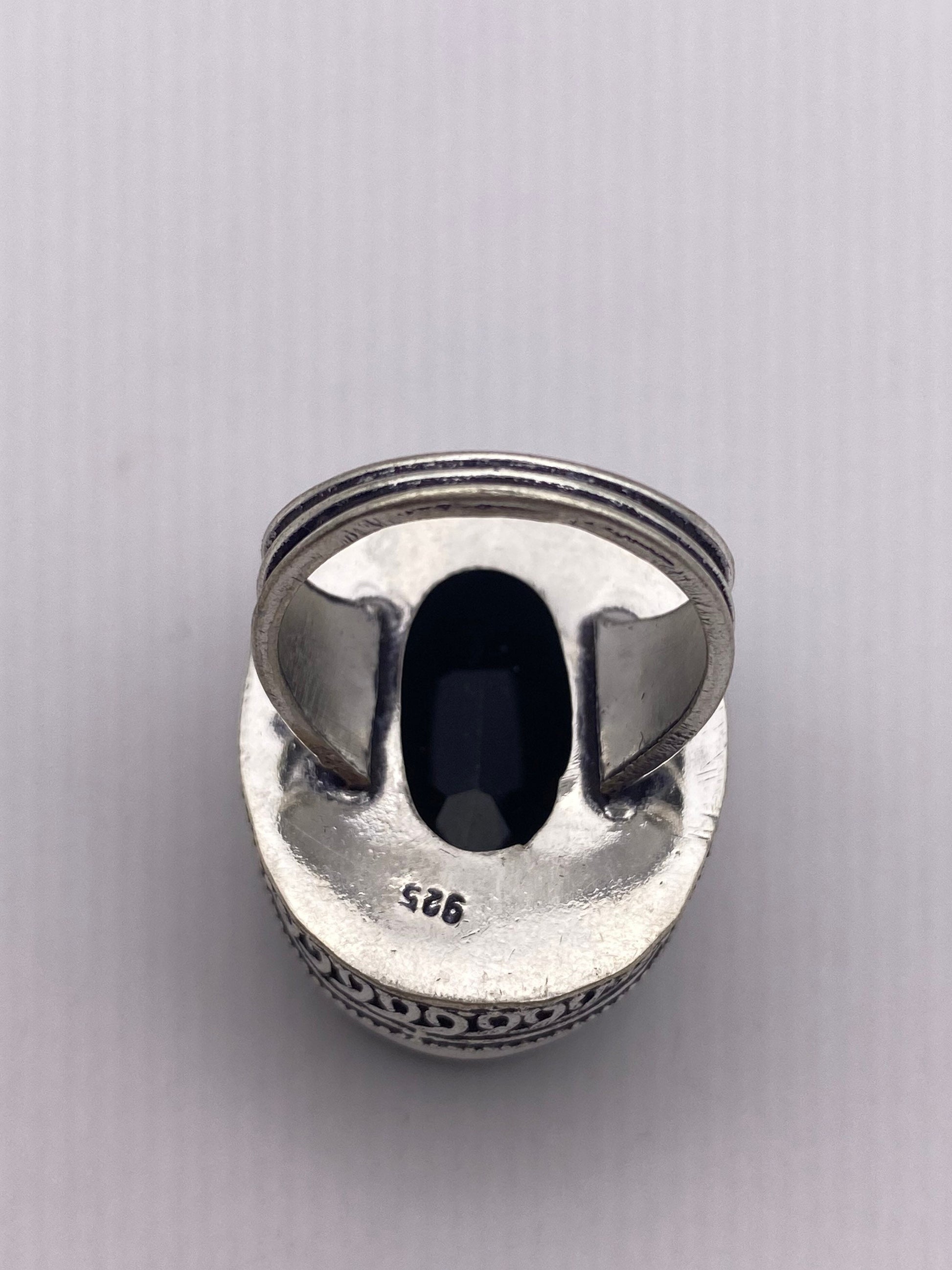 Vintage Black Onyx Silver Cocktail Ring Size 7.5