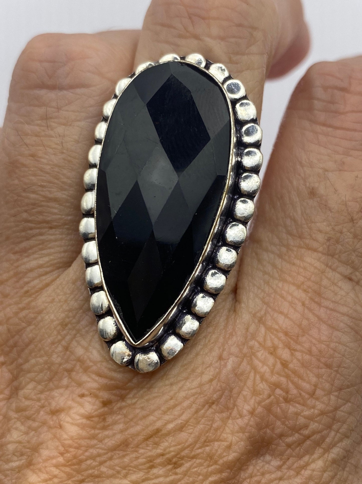Vintage Black Onyx Silver Cocktail Ring Size 7