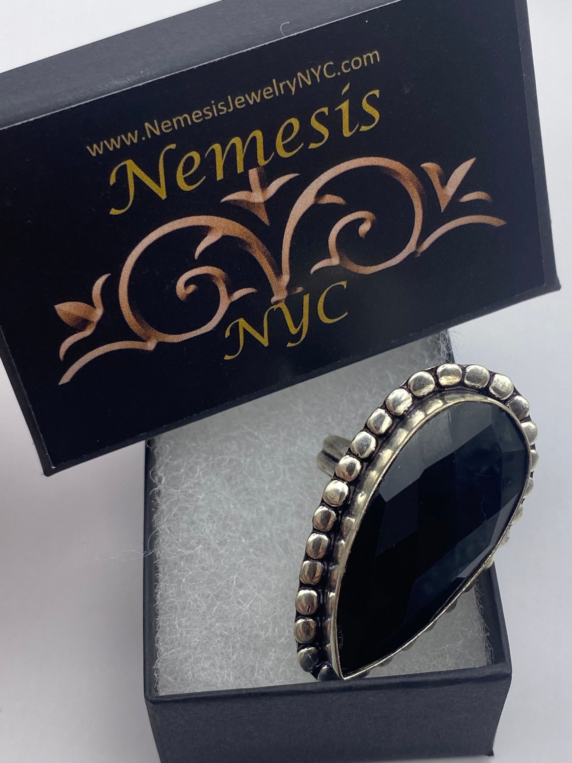 Vintage Black Onyx Silver Cocktail Ring Size 7