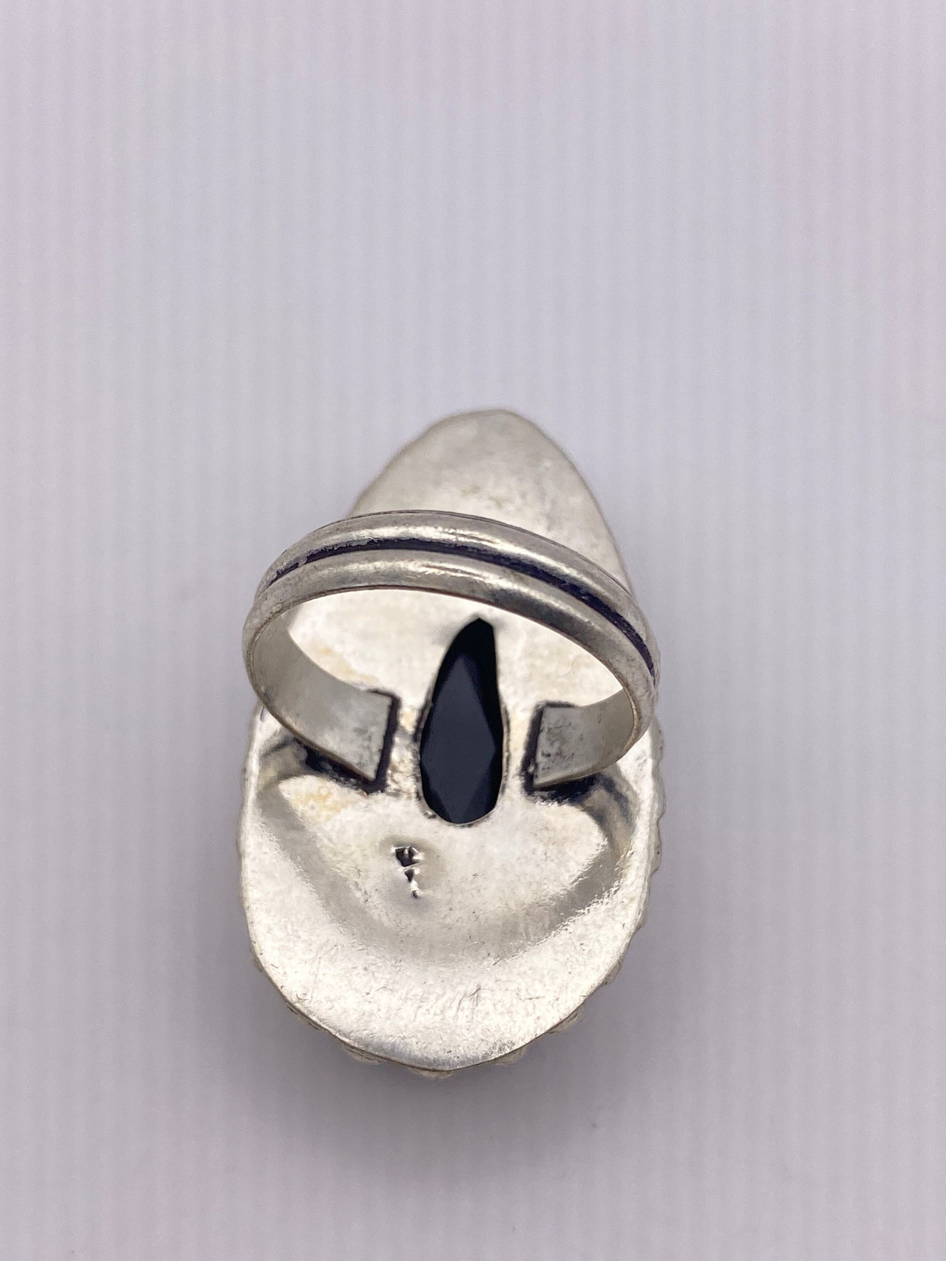 Vintage Black Onyx Silver Cocktail Ring Size 7