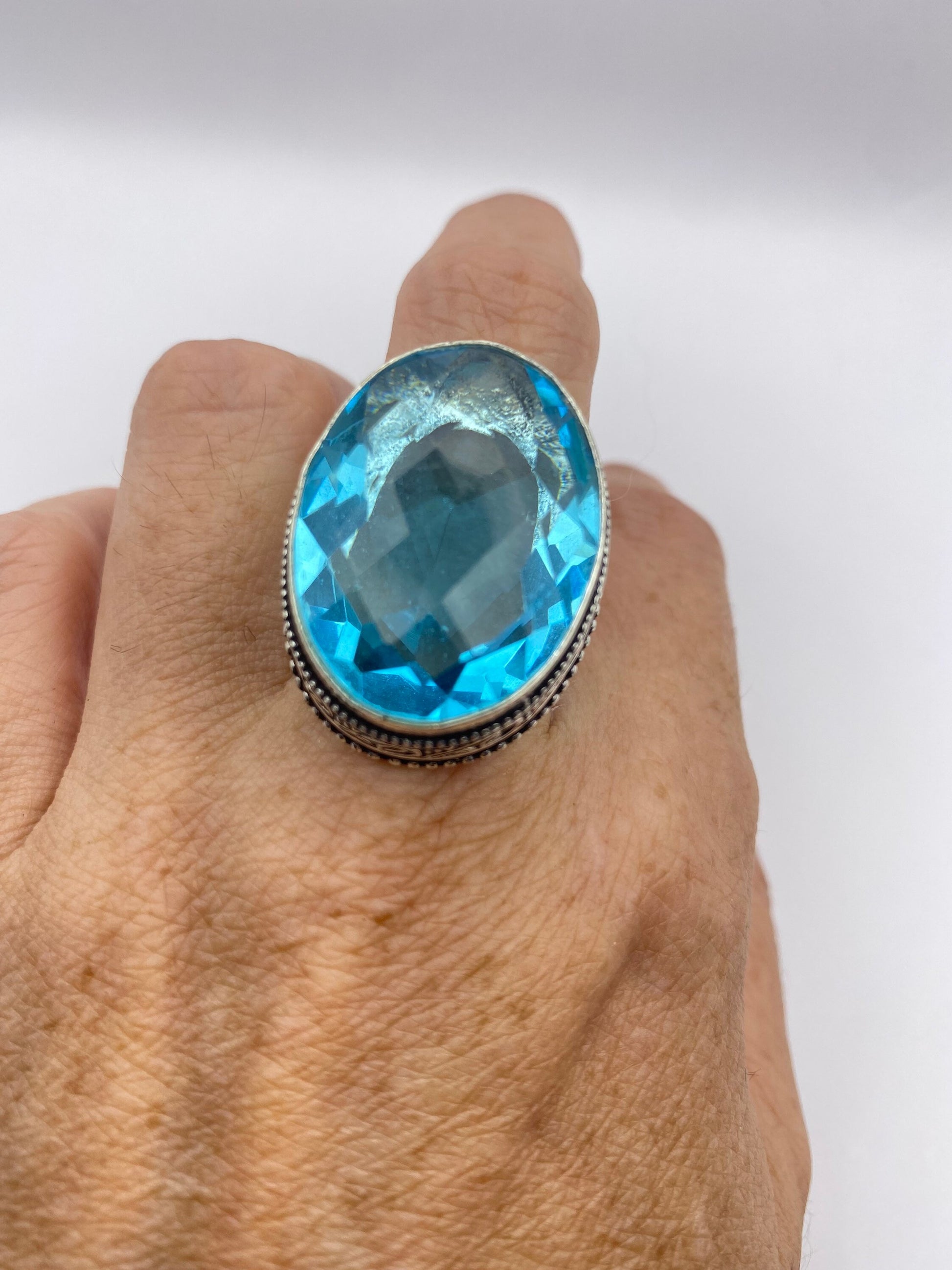 Vintage Aquamarine Vintage Art Glass Deco Ring