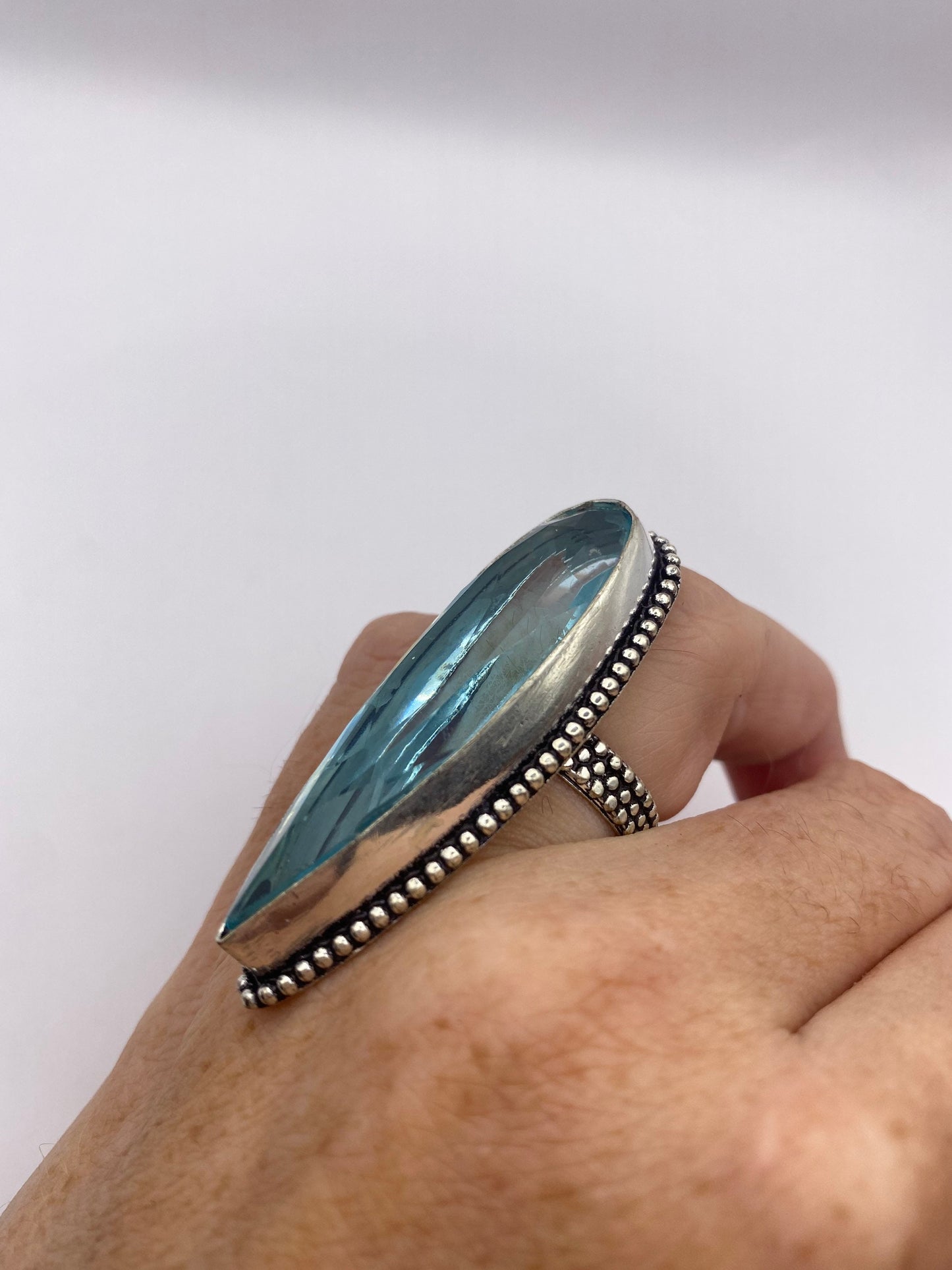 Vintage Aquamarine Vintage Art Glass Deco Ring