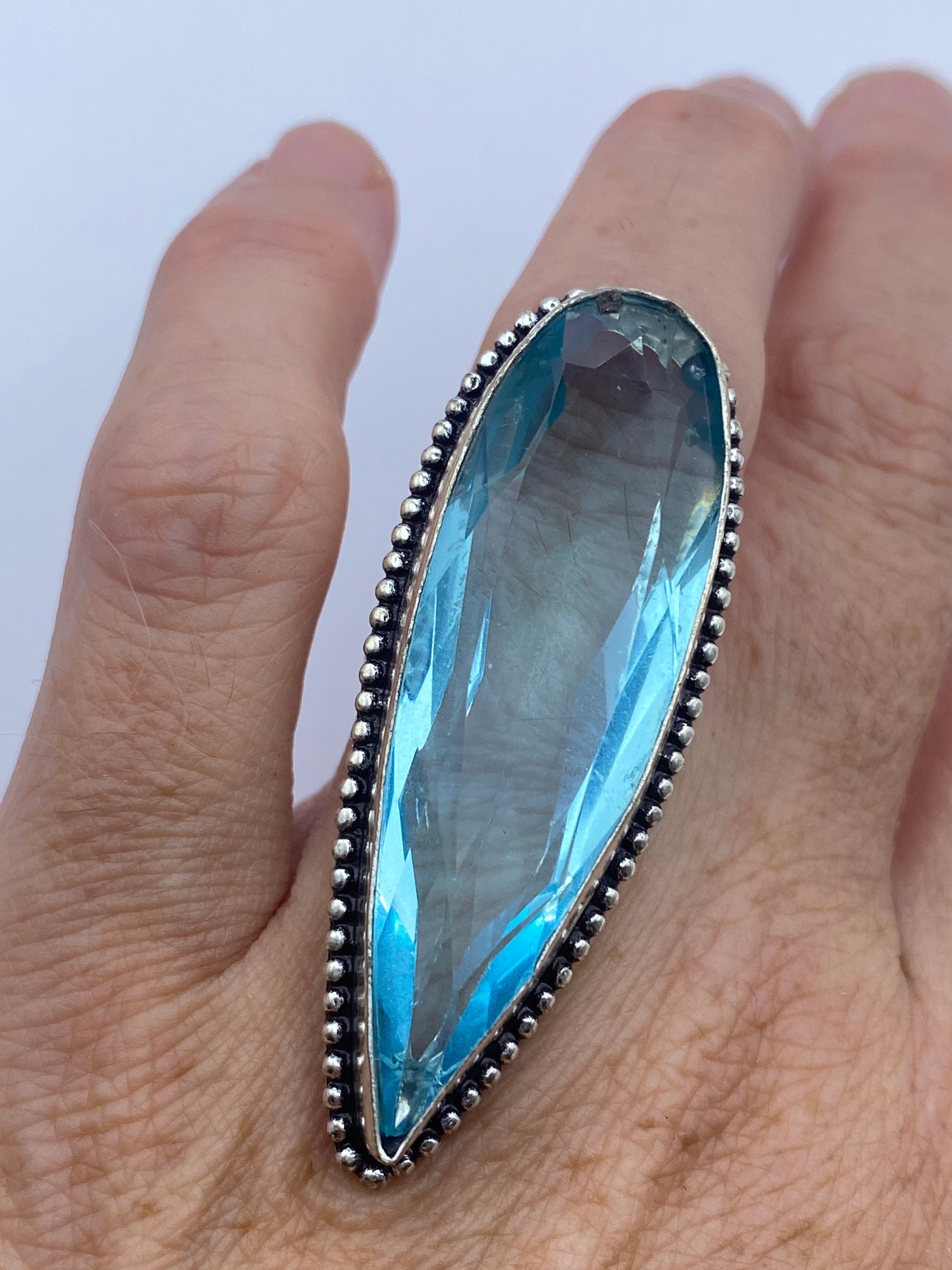 Vintage Aquamarine Vintage Art Glass Deco Ring