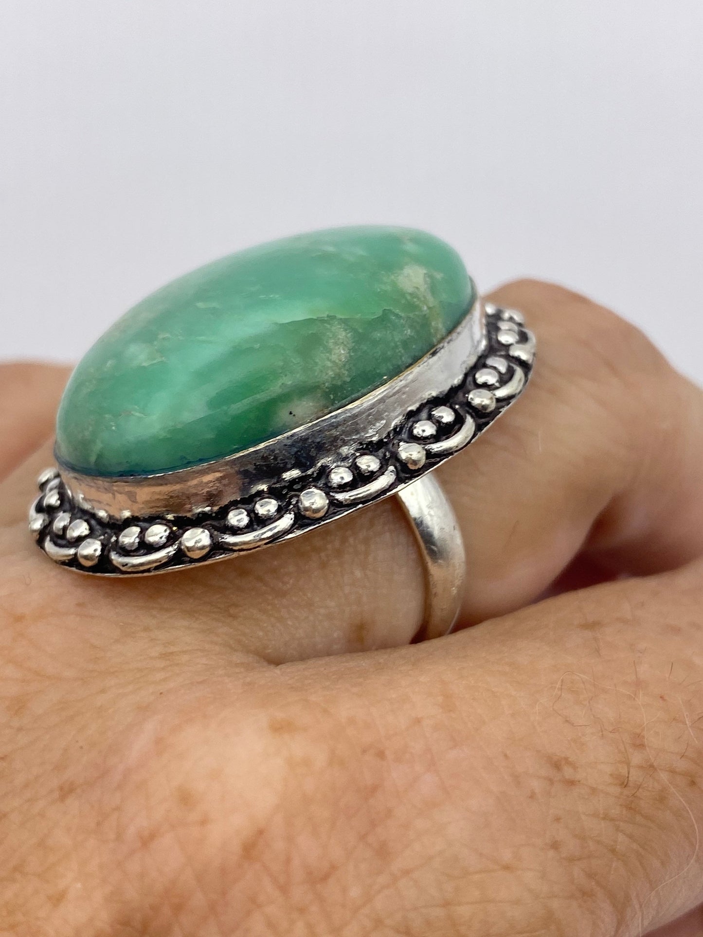 Vintage Green Amazonite Silver Ring Size 8