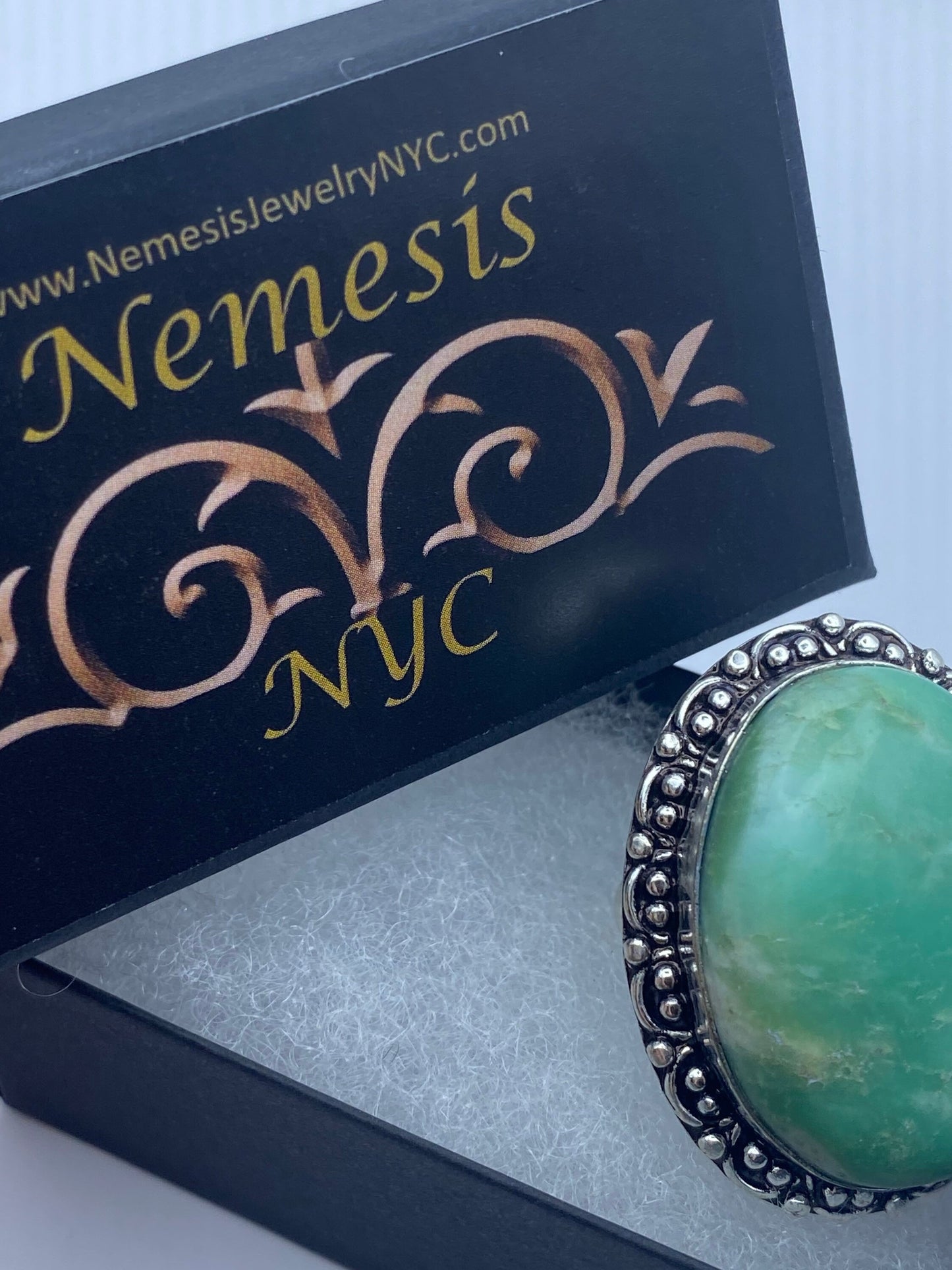 Vintage Green Amazonite Silver Ring Size 8