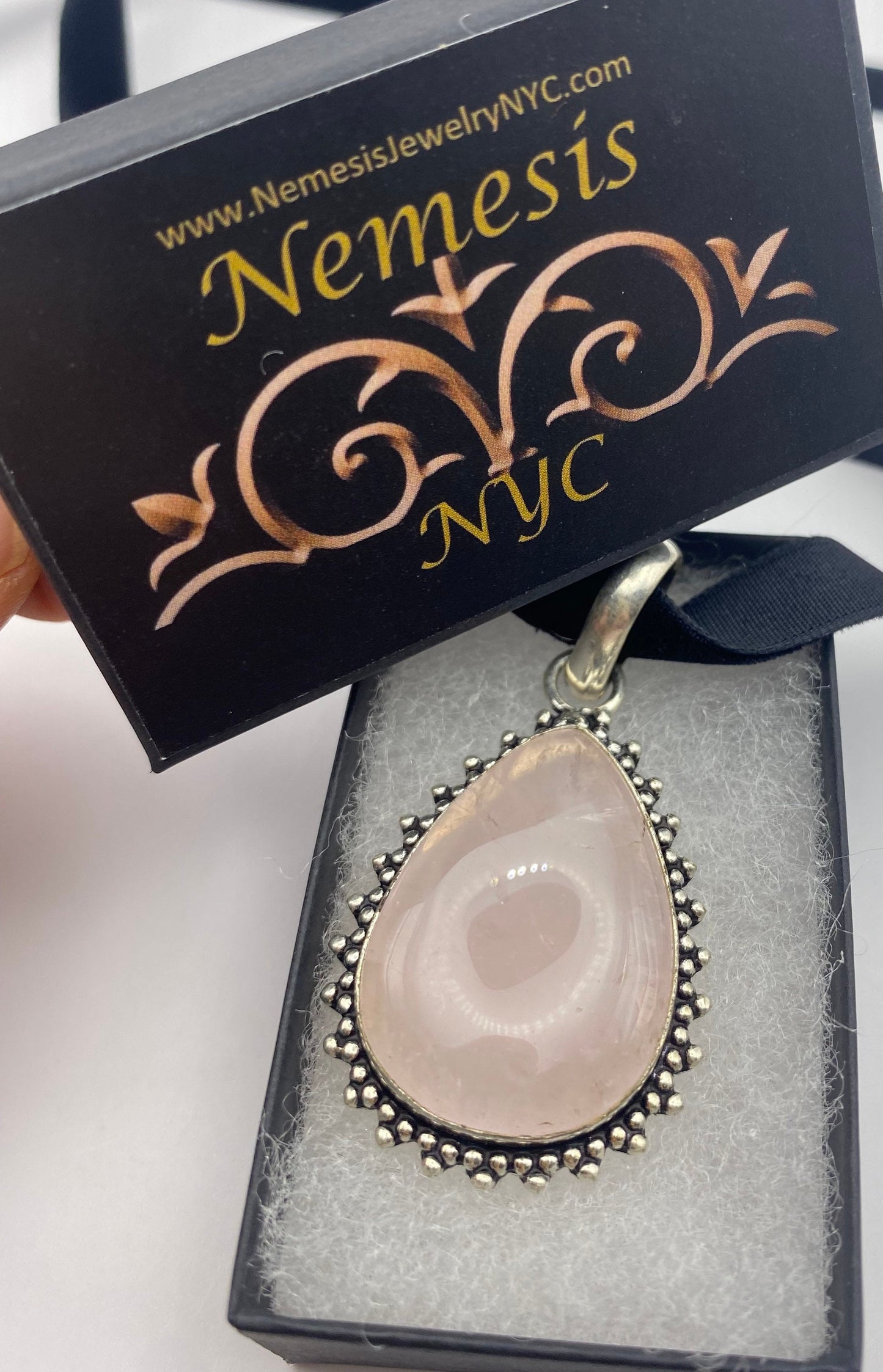 Vintage Handmade Silver Finish Rose Quartz Cross Choker Pendant