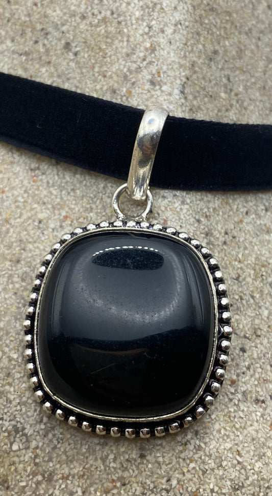 Vintage Black Onyx Choker Pendant Necklace