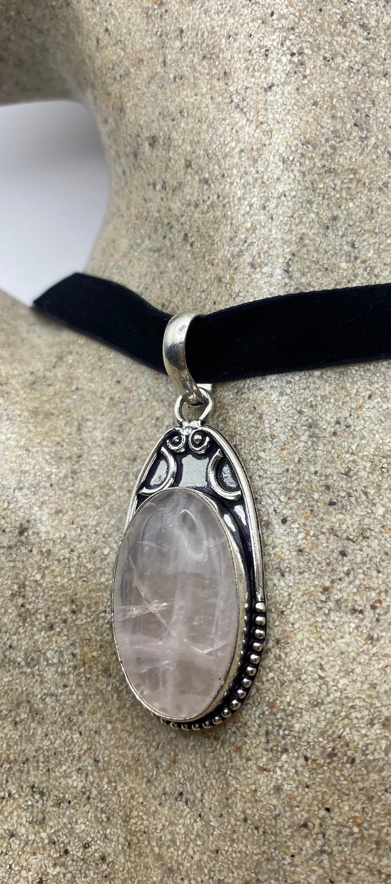 Vintage Rose Quartz Choker Pendant