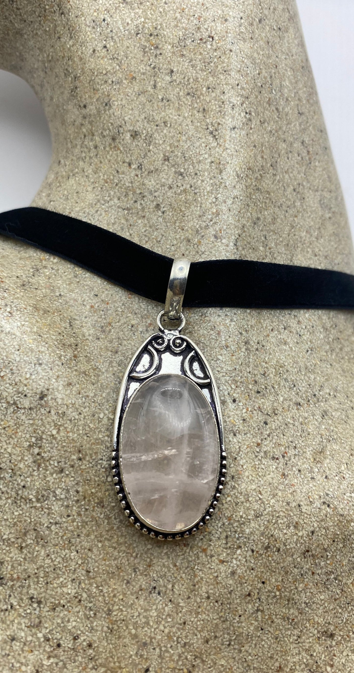 Vintage Rose Quartz Choker Pendant