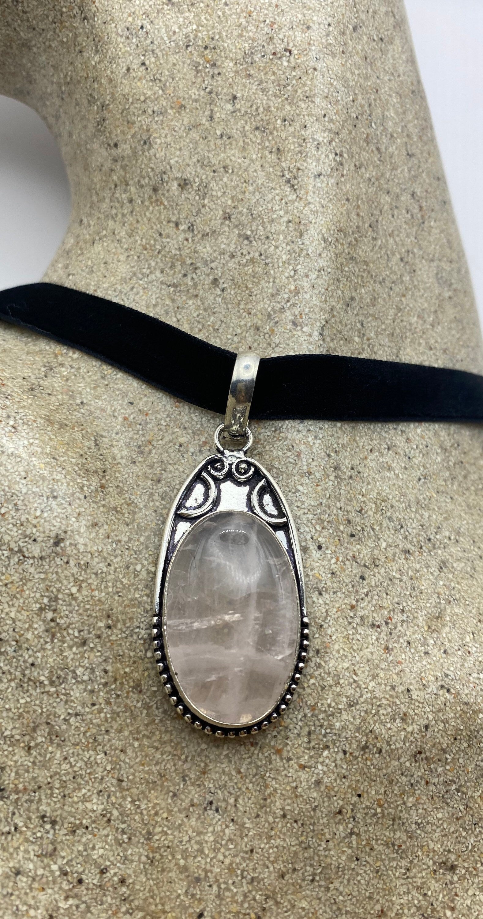 Vintage Rose Quartz Choker Pendant