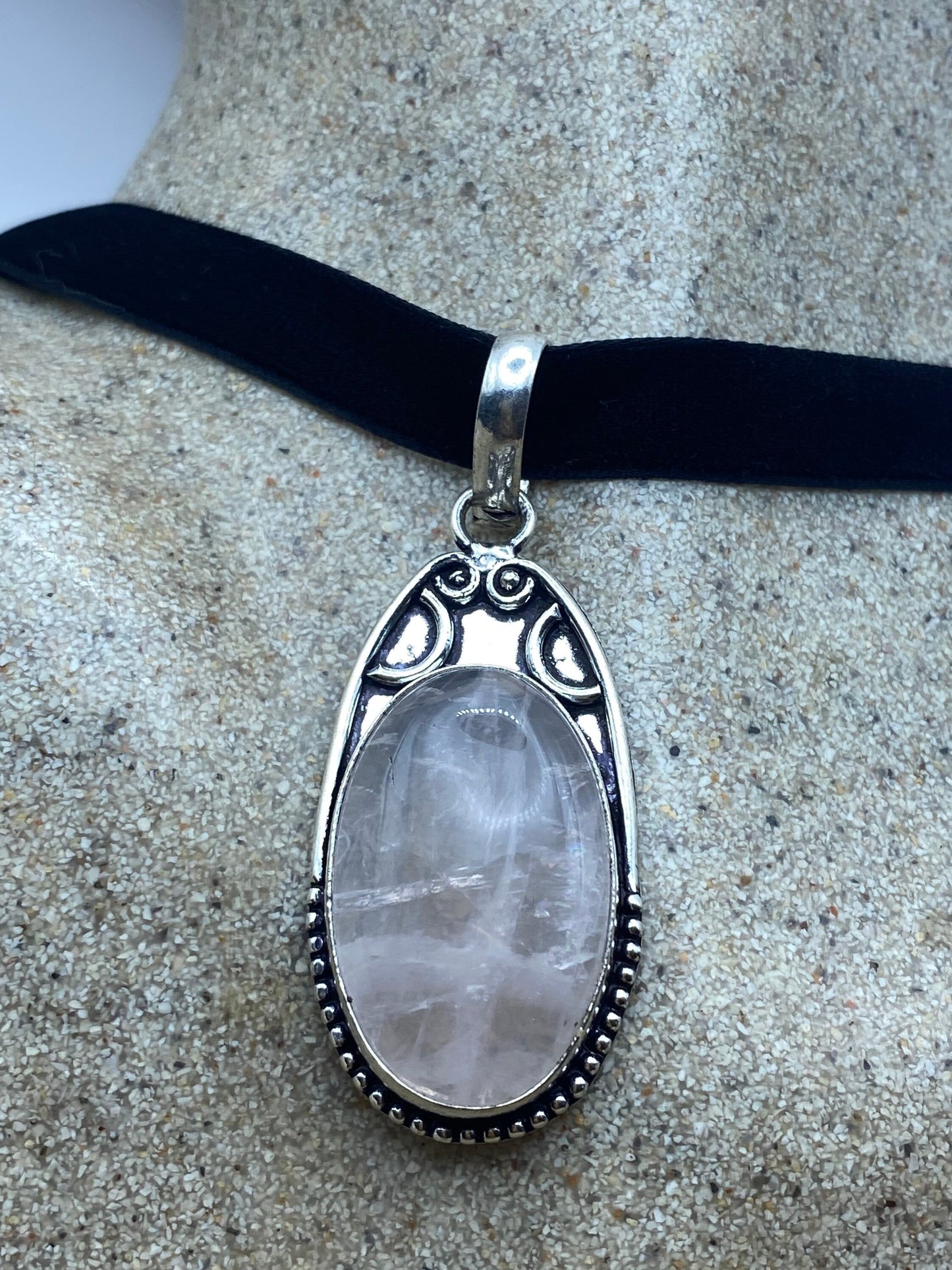 Vintage Rose Quartz Choker Pendant