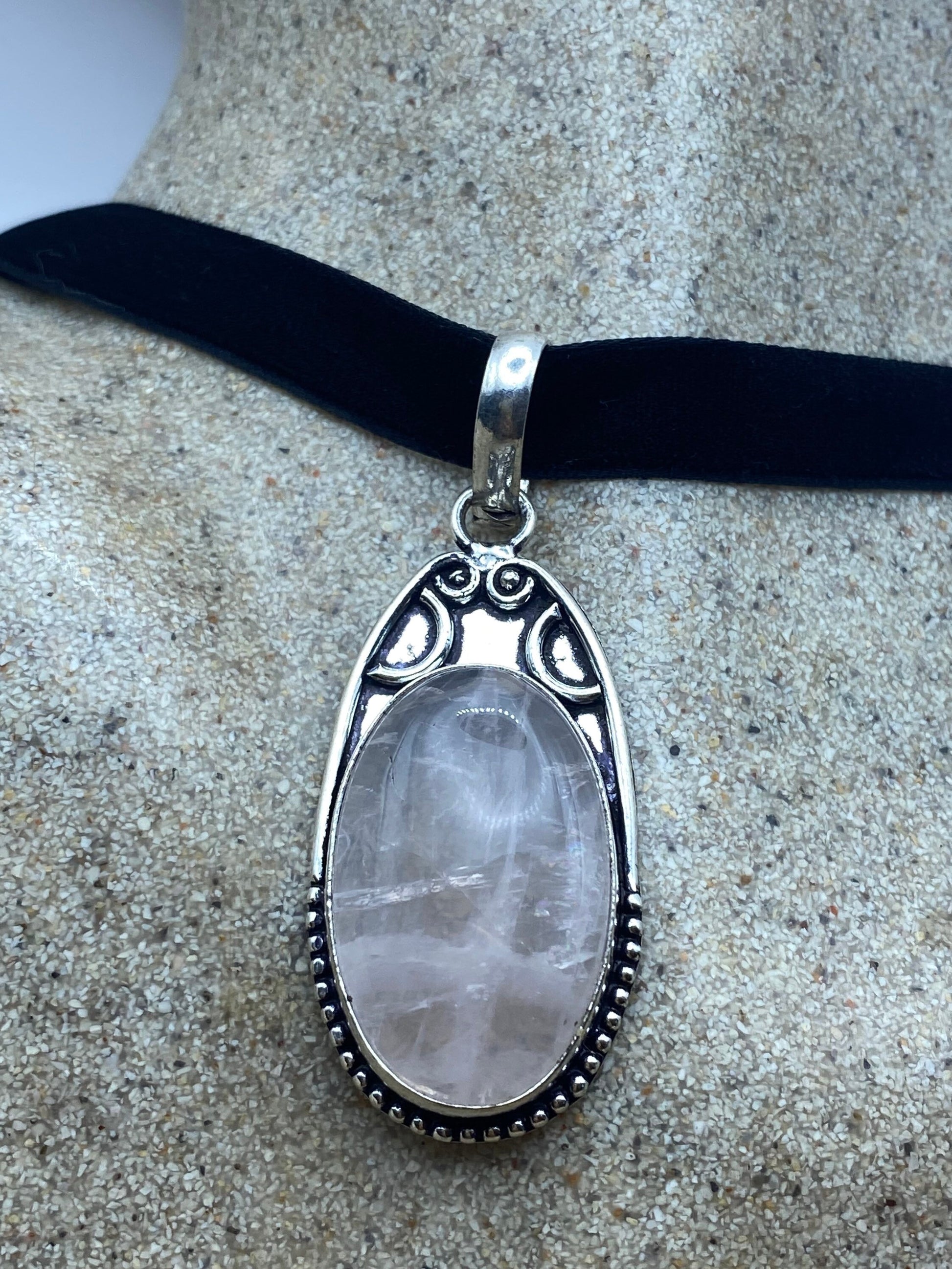Vintage Rose Quartz Choker Pendant