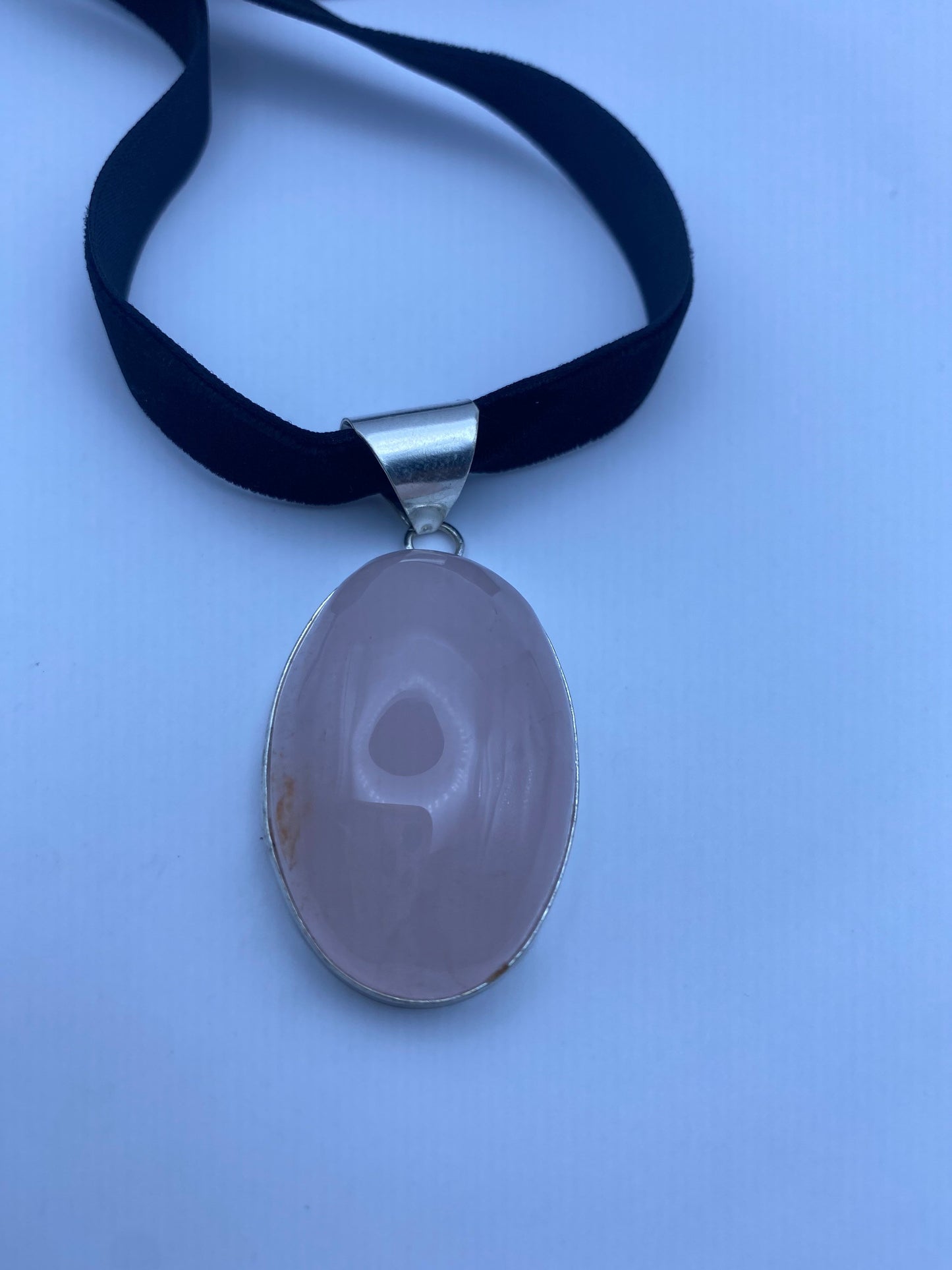 Vintage Handmade Silver Finish Rose Quartz Cross Choker Pendant