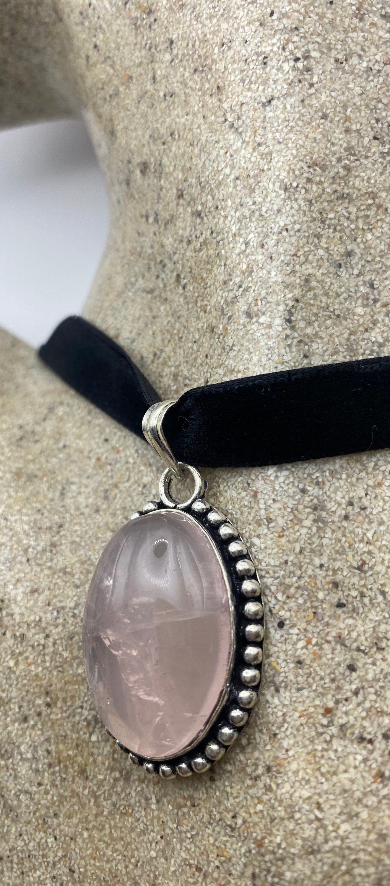 Vintage Rose Quartz Choker Pendant