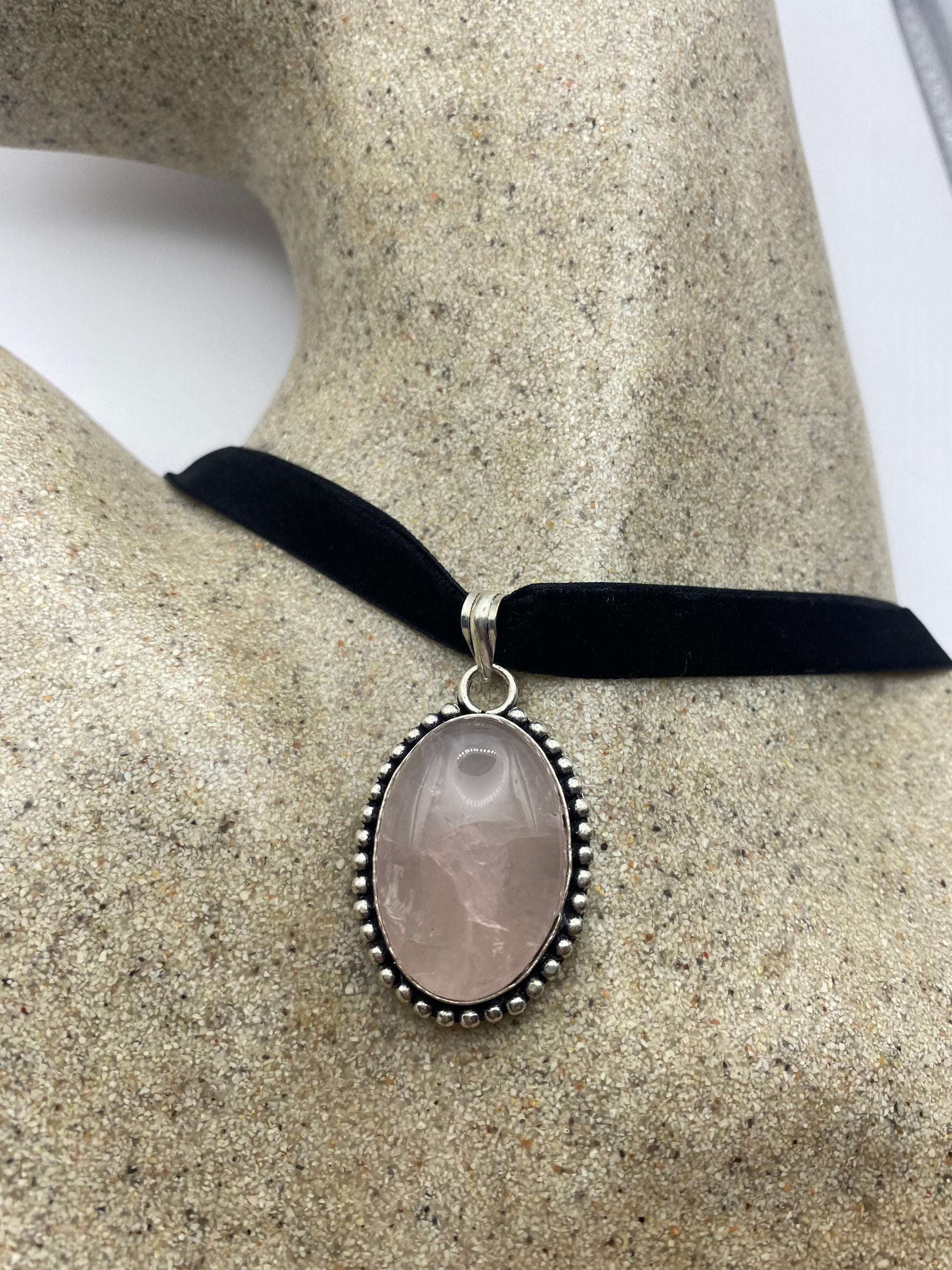 Vintage Rose Quartz Choker Pendant