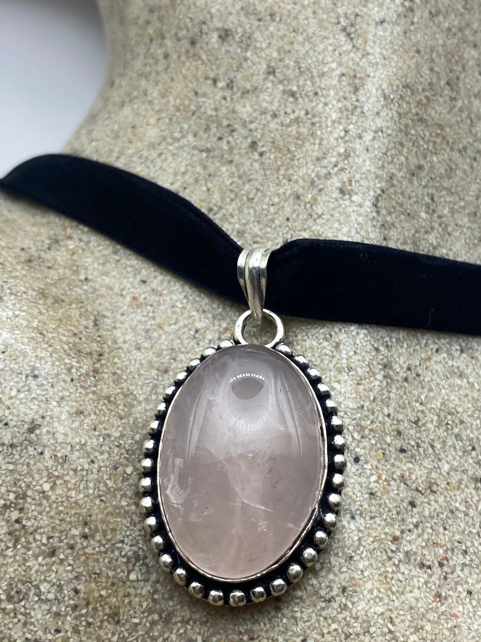 Vintage Rose Quartz Choker Pendant