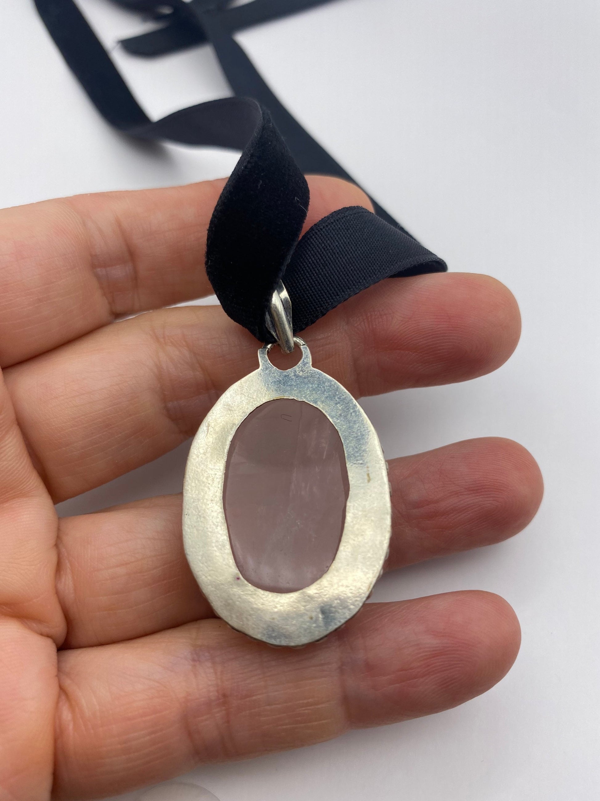 Vintage Rose Quartz Choker Pendant