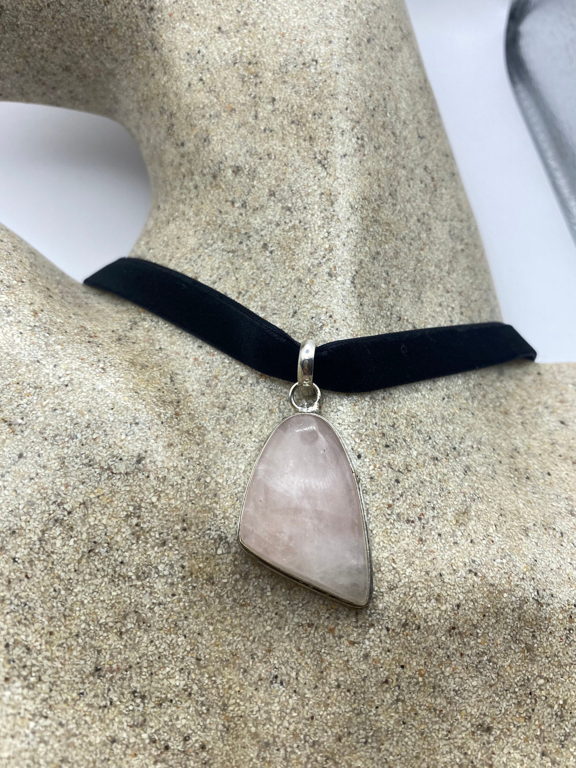 Vintage Rose Quartz Choker Pendant