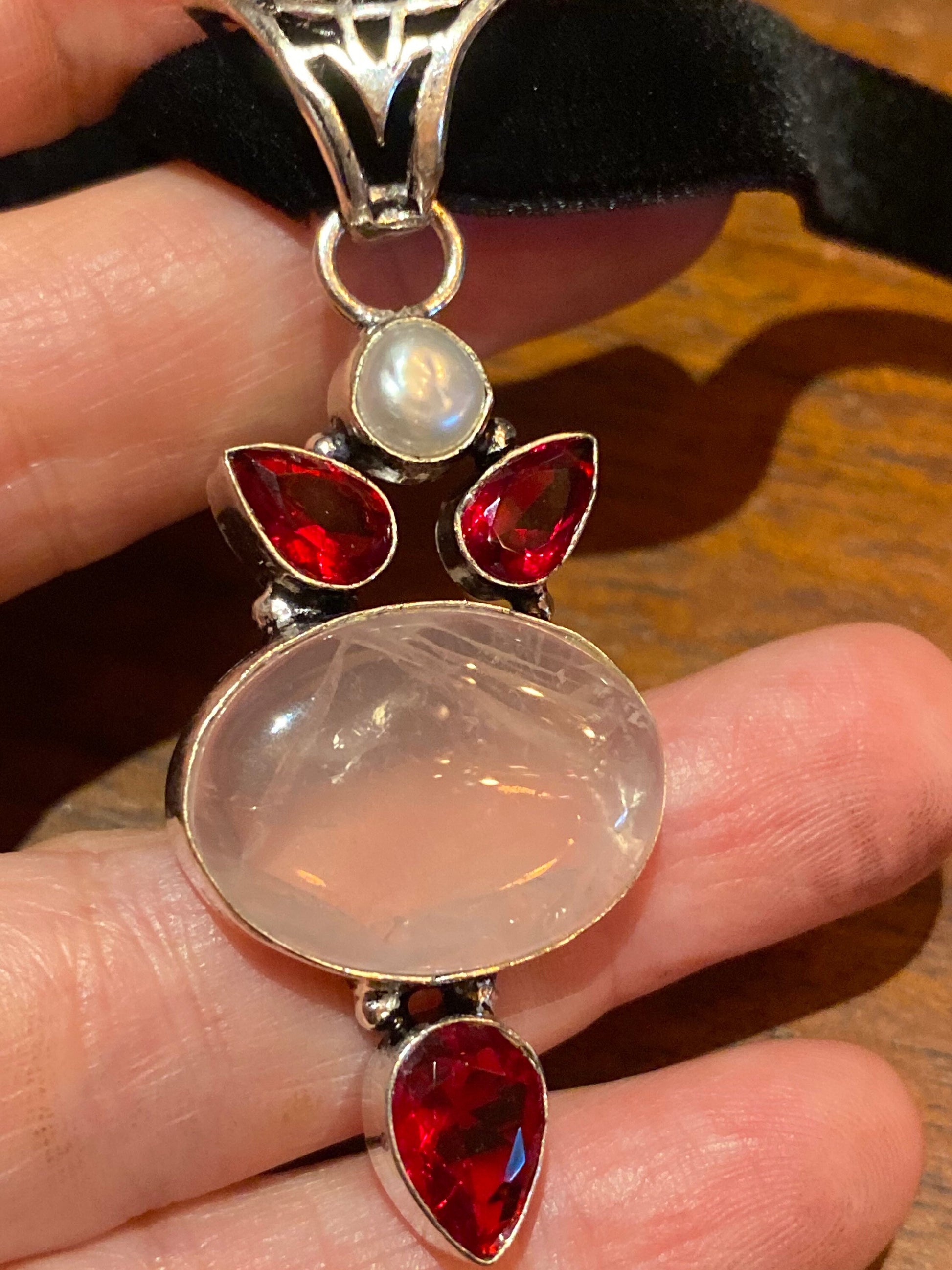 Vintage Rose Quartz Choker Pendant