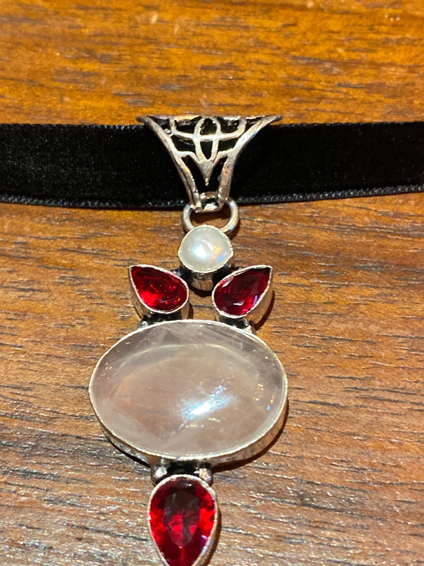 Vintage Rose Quartz Choker Pendant