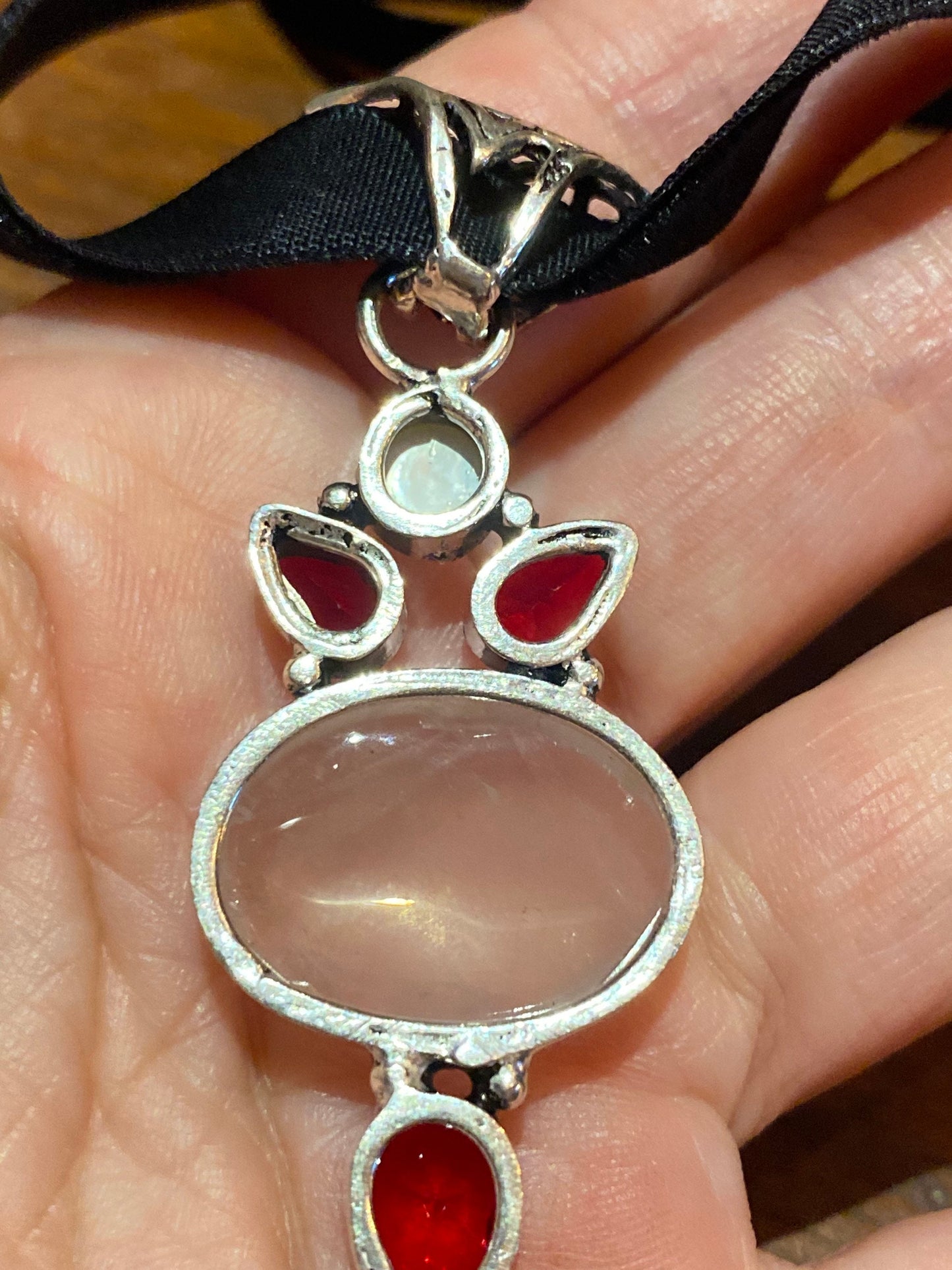 Vintage Rose Quartz Choker Pendant