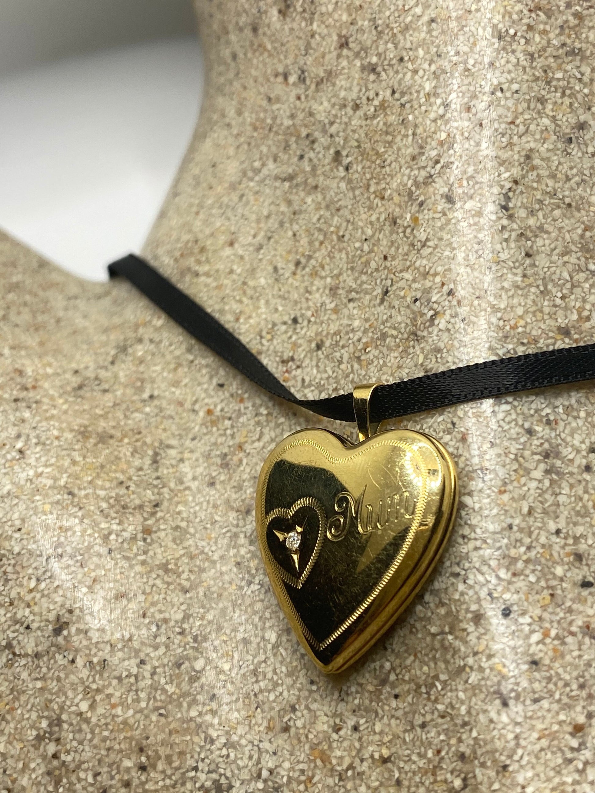 Vintage Heart Locket Choker Gold Filled MOM Necklace