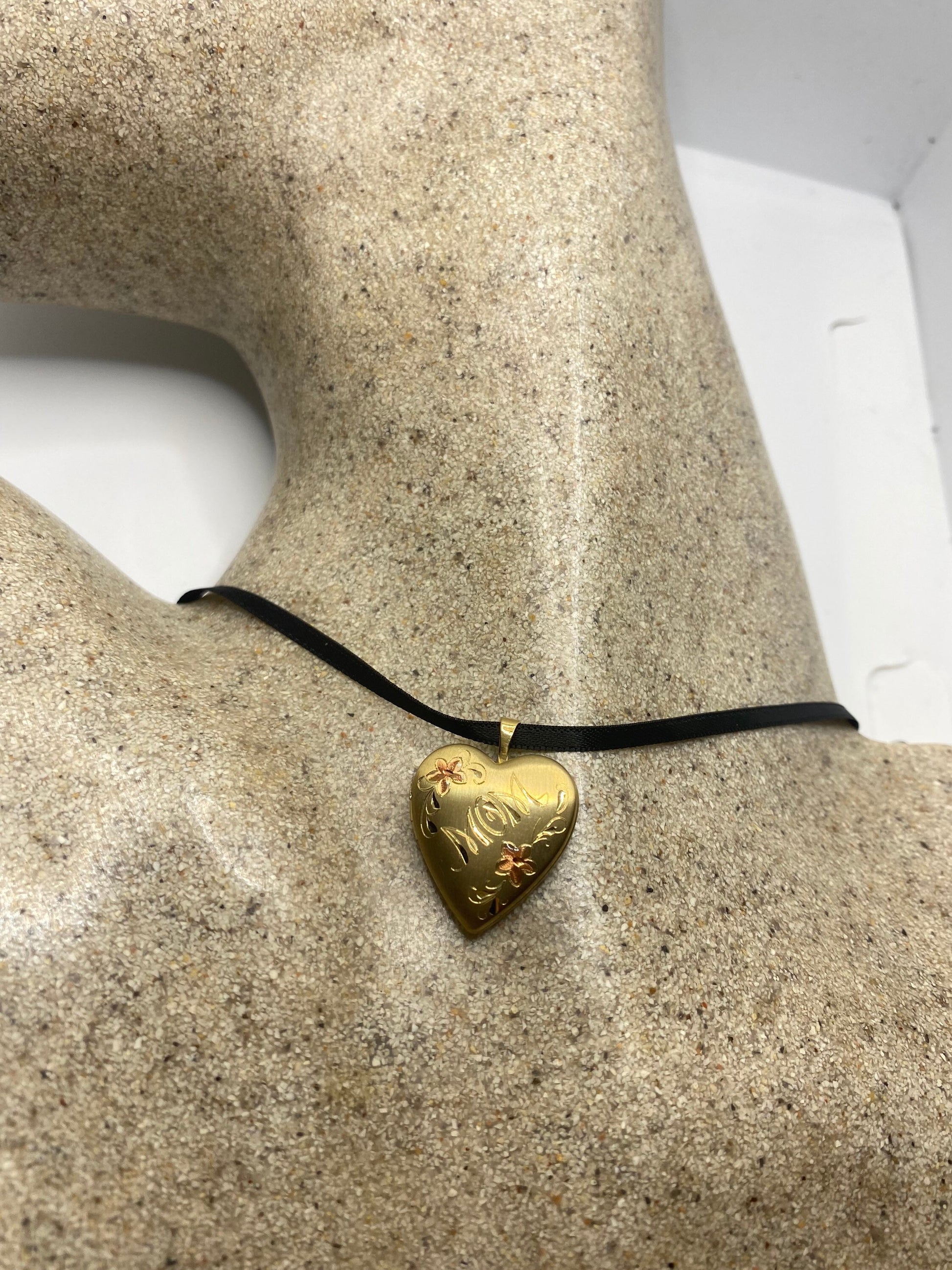 Vintage Heart Locket Choker Gold Filled MOM Necklace