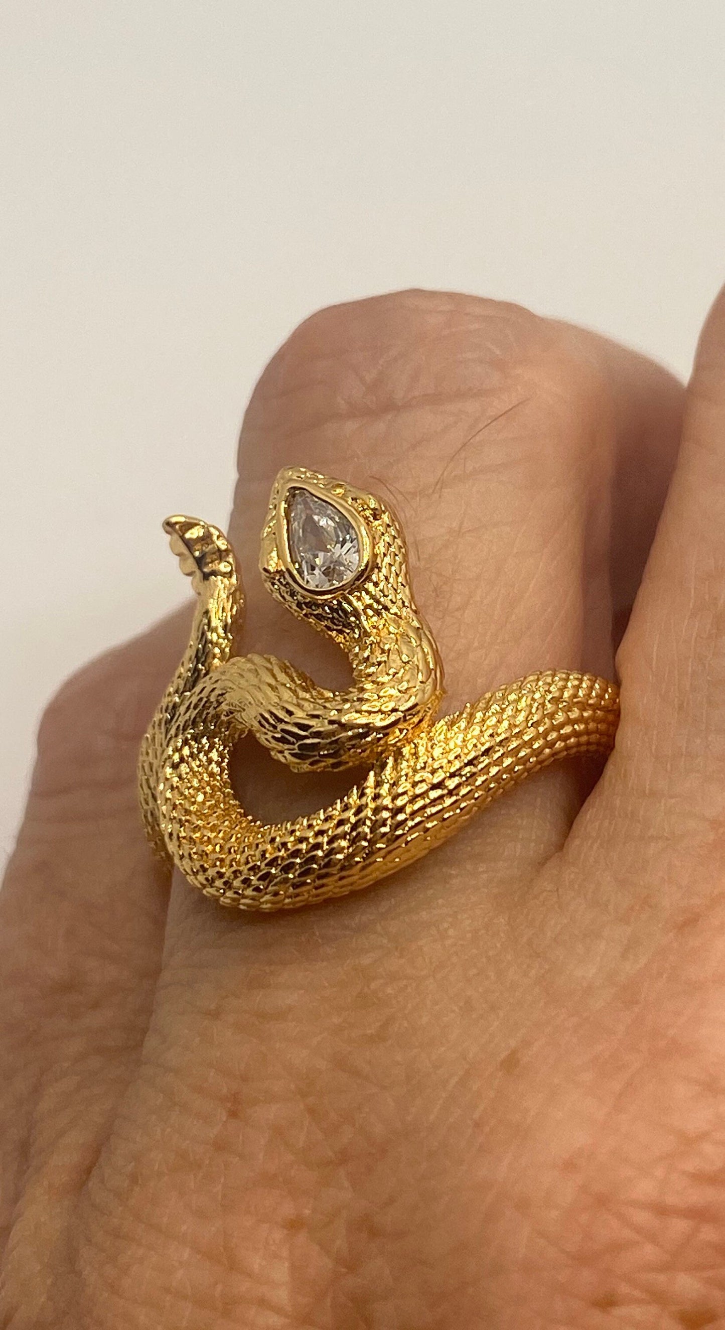 Vintage Snake Ring Gold Filled Crystal Cocktail Ring