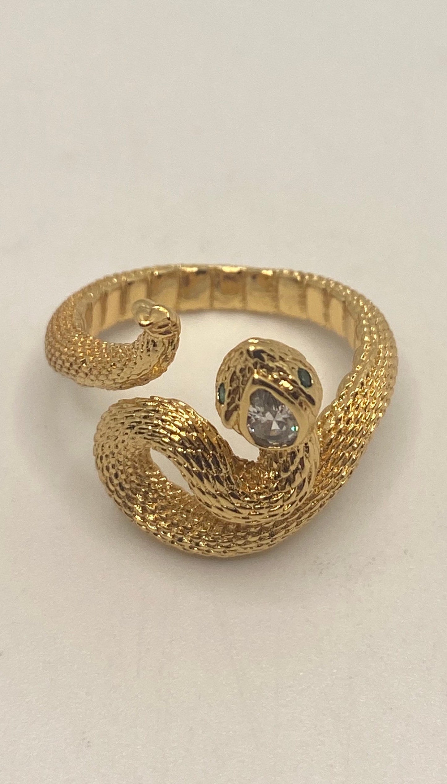 Vintage Snake Ring Gold Filled Crystal Cocktail Ring