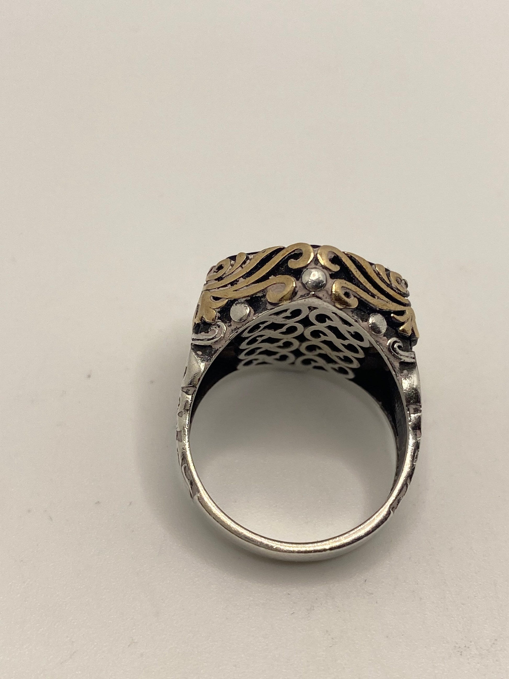 Vintage Onyx Mens Ring in 925 Sterling Silver Persian Genuine Black Onyx