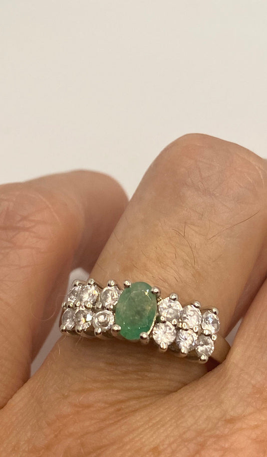 Vintage Handmade Genuine Green Emerald Setting 925 Sterling Silver Gothic Ring