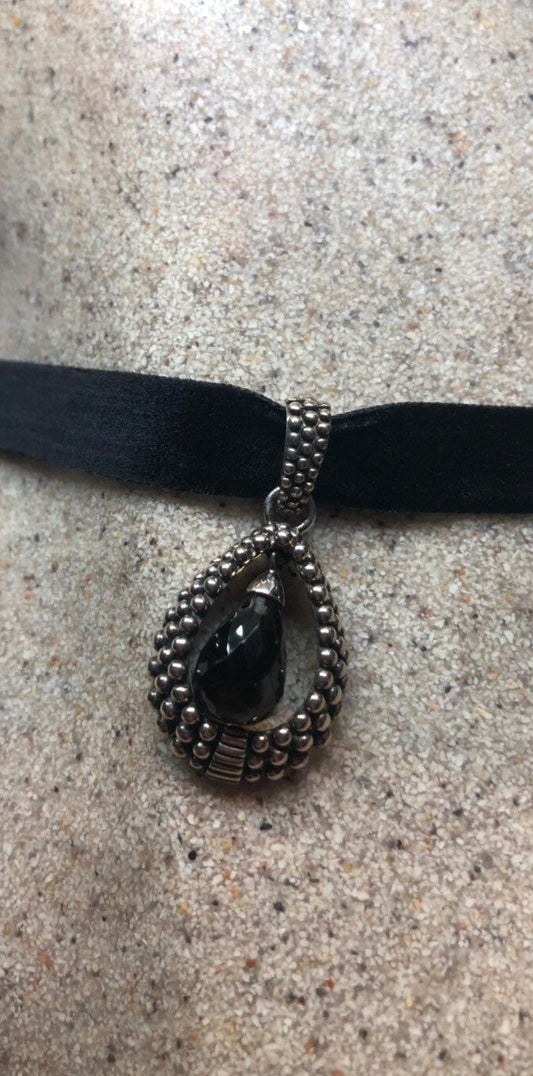 Vintage Smoky Topaz Choker 925 Sterling Silver Pendant Necklace