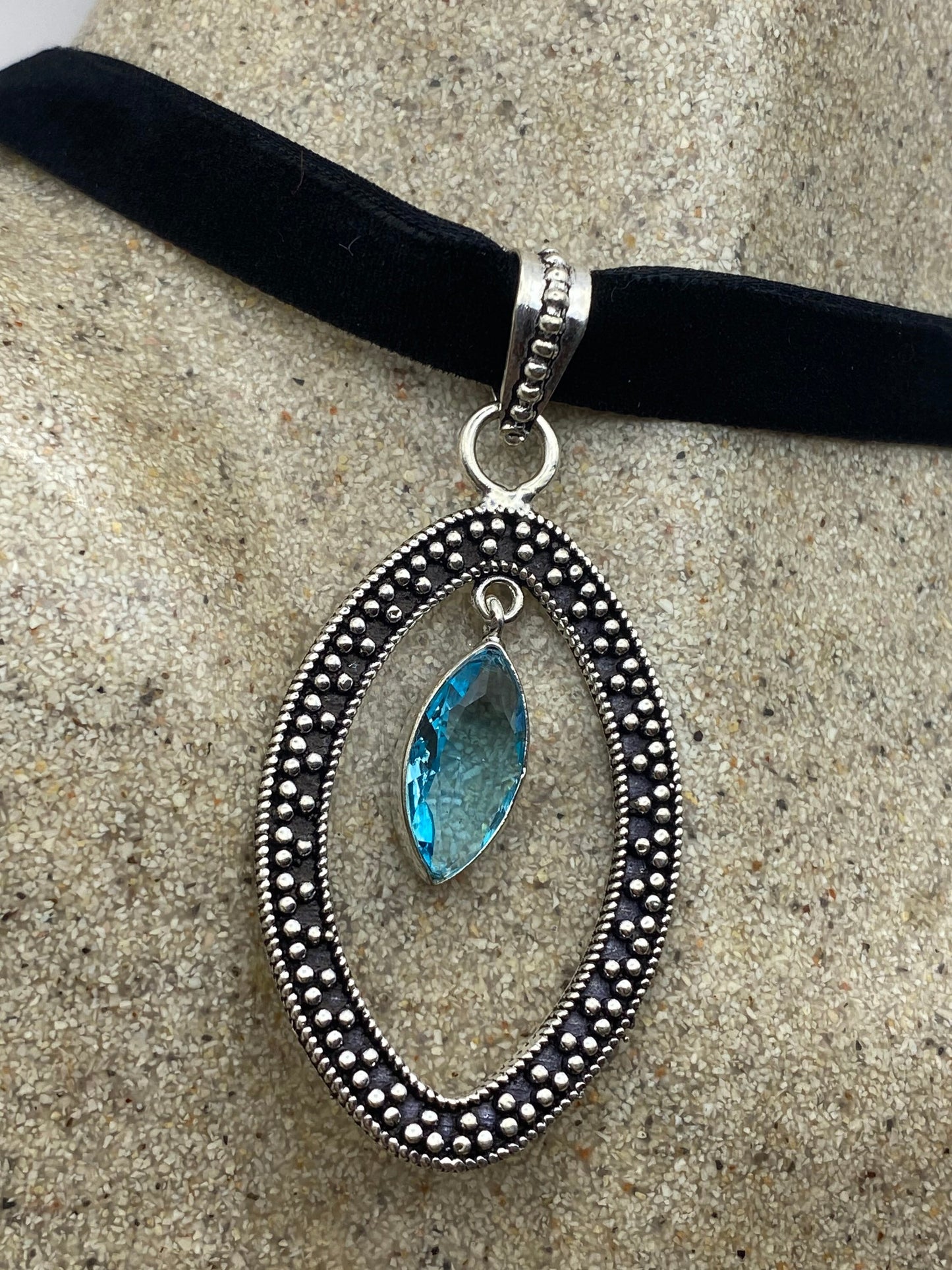 Vintage Blue Topaz Choker Silver Finished Necklace